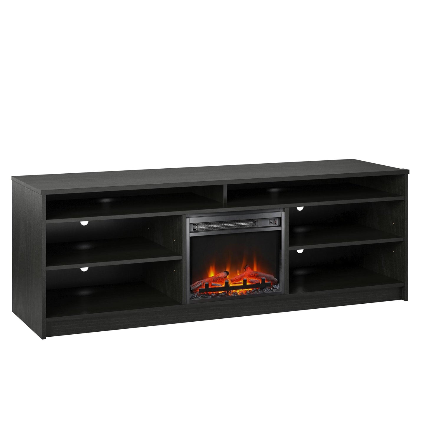 Hendrix 75" TV Stand with Electric Fireplace Insert and 6 Shelves - Black Oak