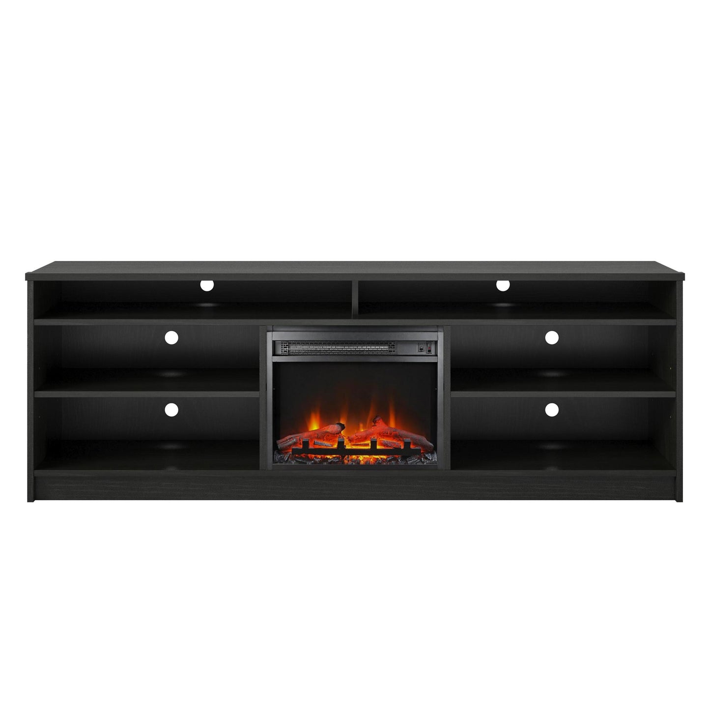 Hendrix 75" TV Stand with Electric Fireplace Insert and 6 Shelves - Black Oak