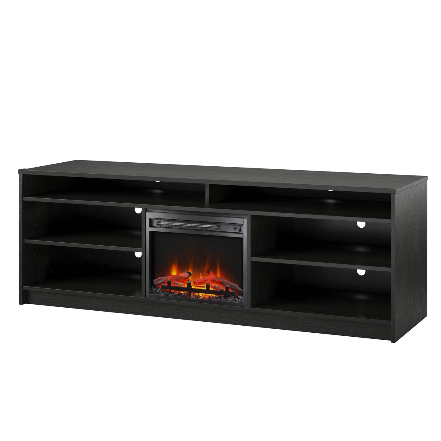 Hendrix 75" TV Stand with Electric Fireplace Insert and 6 Shelves - Black Oak