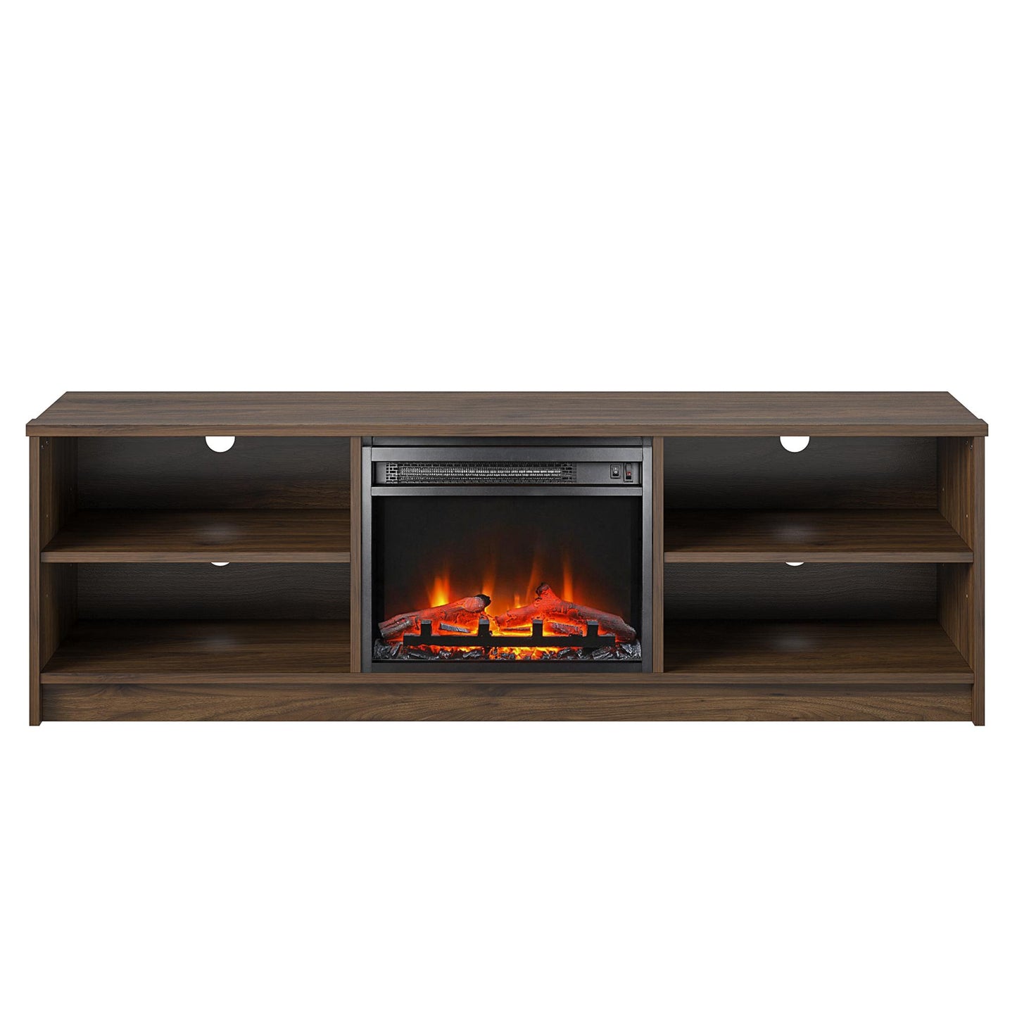 Noble 65” TV Stand with Electric Fireplace Insert and 4 Shelves - Walnut