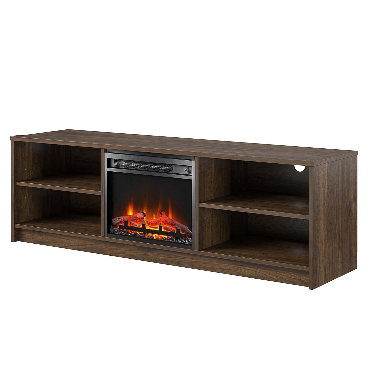 Noble 65” TV Stand with Electric Fireplace Insert and 4 Shelves - Walnut