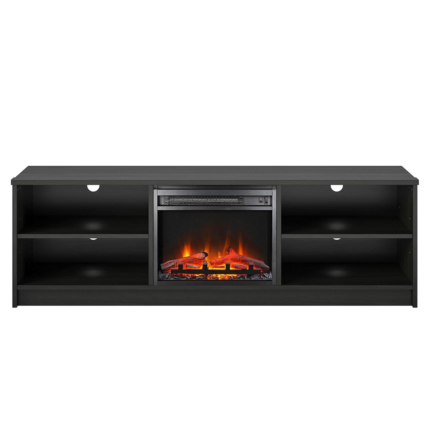 Noble 65” TV Stand with Electric Fireplace Insert and 4 Shelves - Black Oak