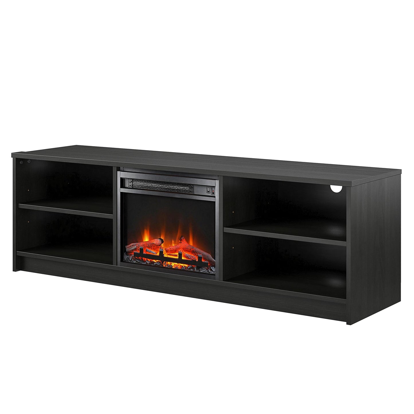 Noble 65” TV Stand with Electric Fireplace Insert and 4 Shelves - Black Oak