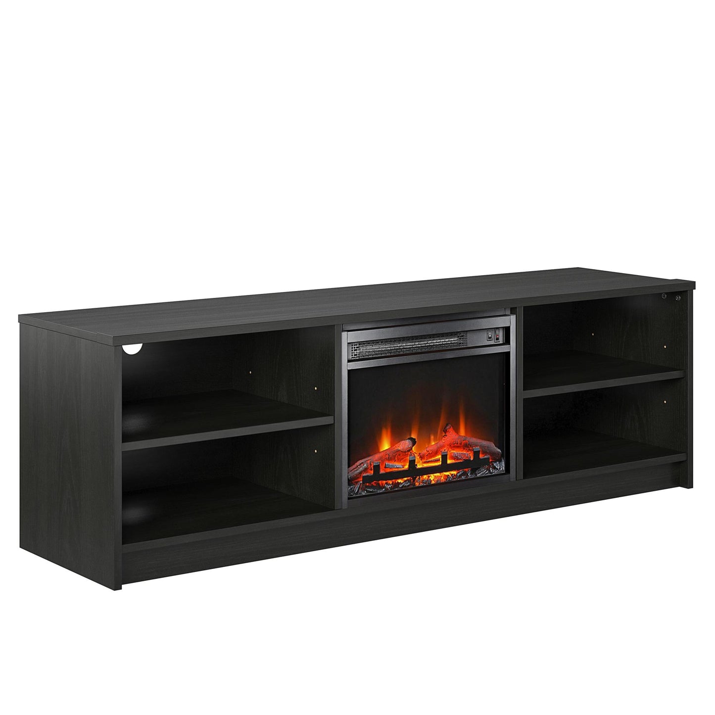 Noble 65” TV Stand with Electric Fireplace Insert and 4 Shelves - Black Oak