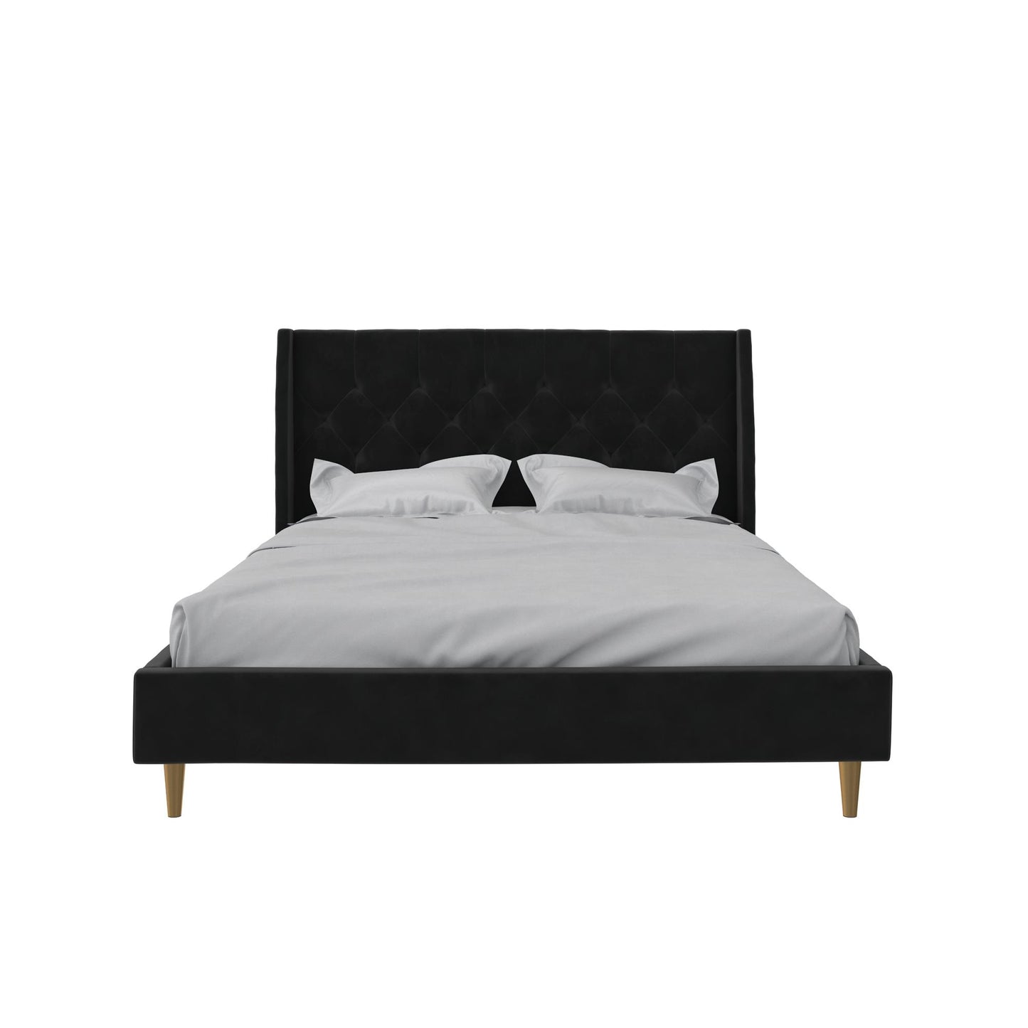 Novogratz Her Majesty Upholstered Bed, Queen, Black Velvet - Black - Queen