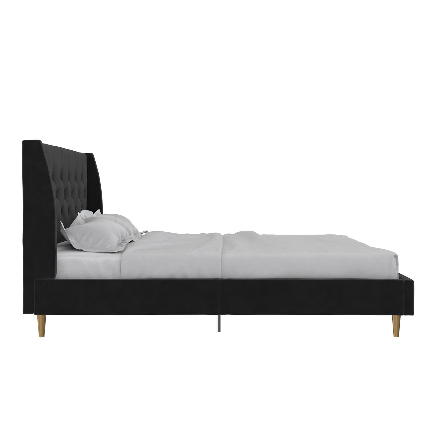 Novogratz Her Majesty Upholstered Bed, Queen, Black Velvet - Black - Queen