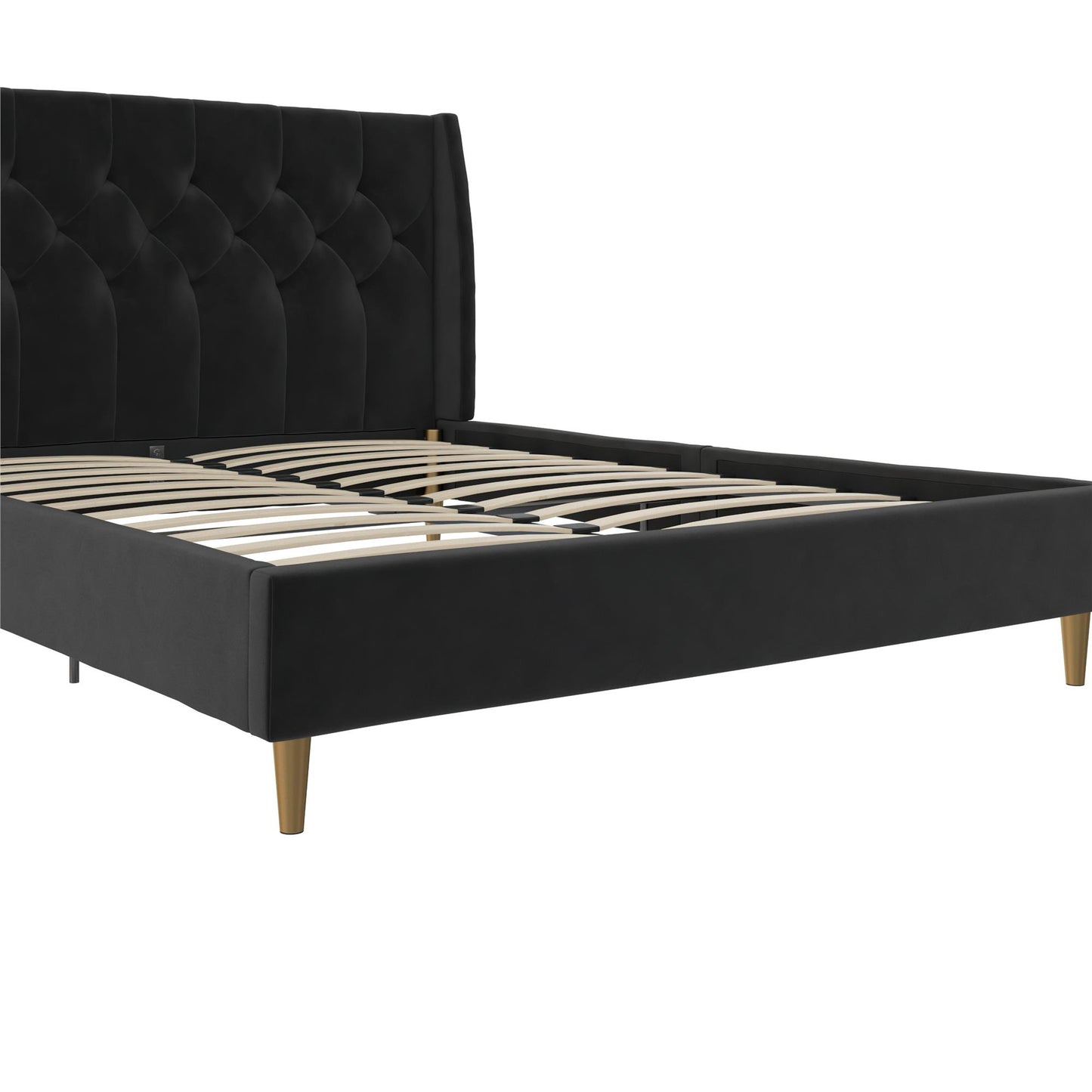 Novogratz Her Majesty Upholstered Bed, Queen, Black Velvet - Black - Queen