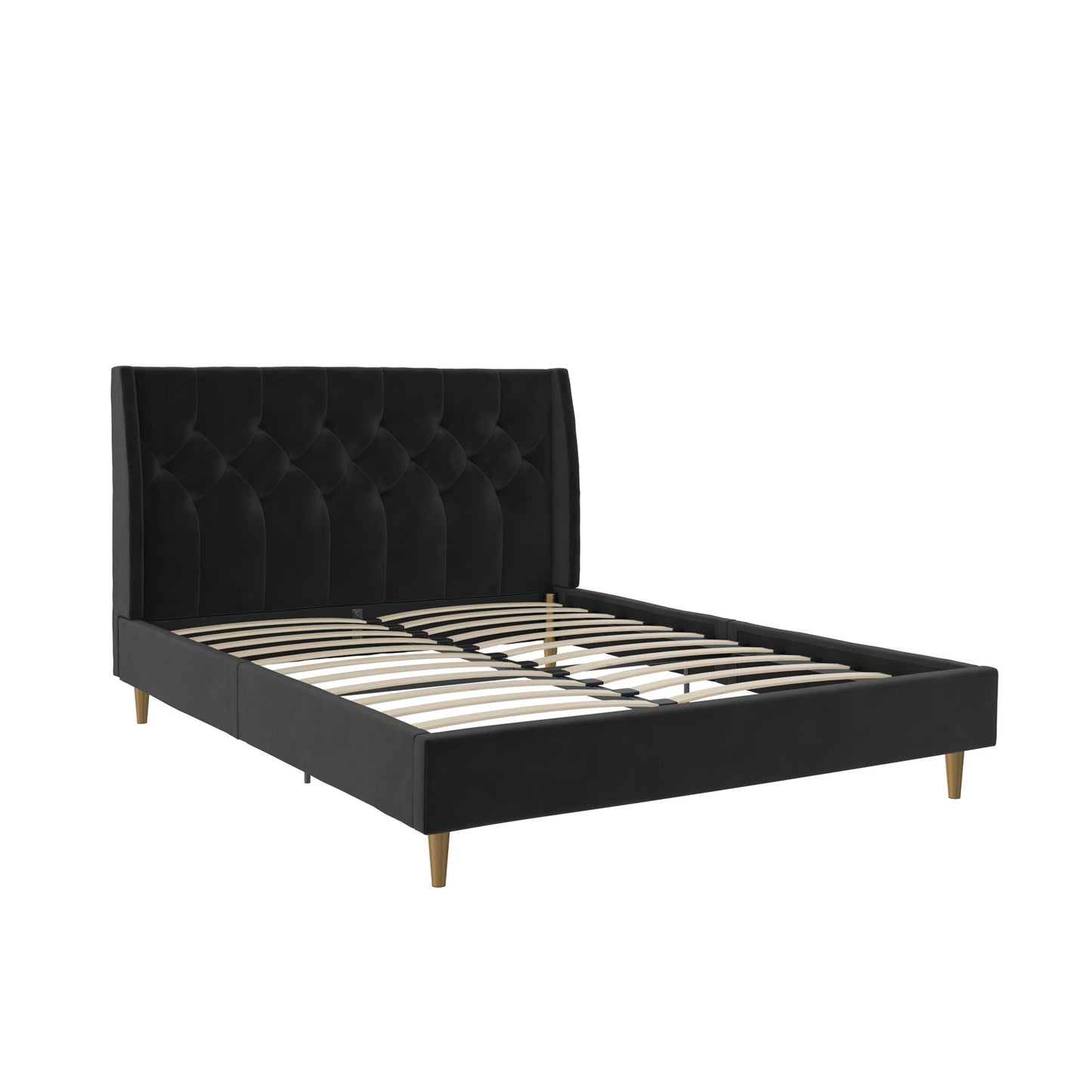 Novogratz Her Majesty Upholstered Bed, Queen, Black Velvet - Black - Queen