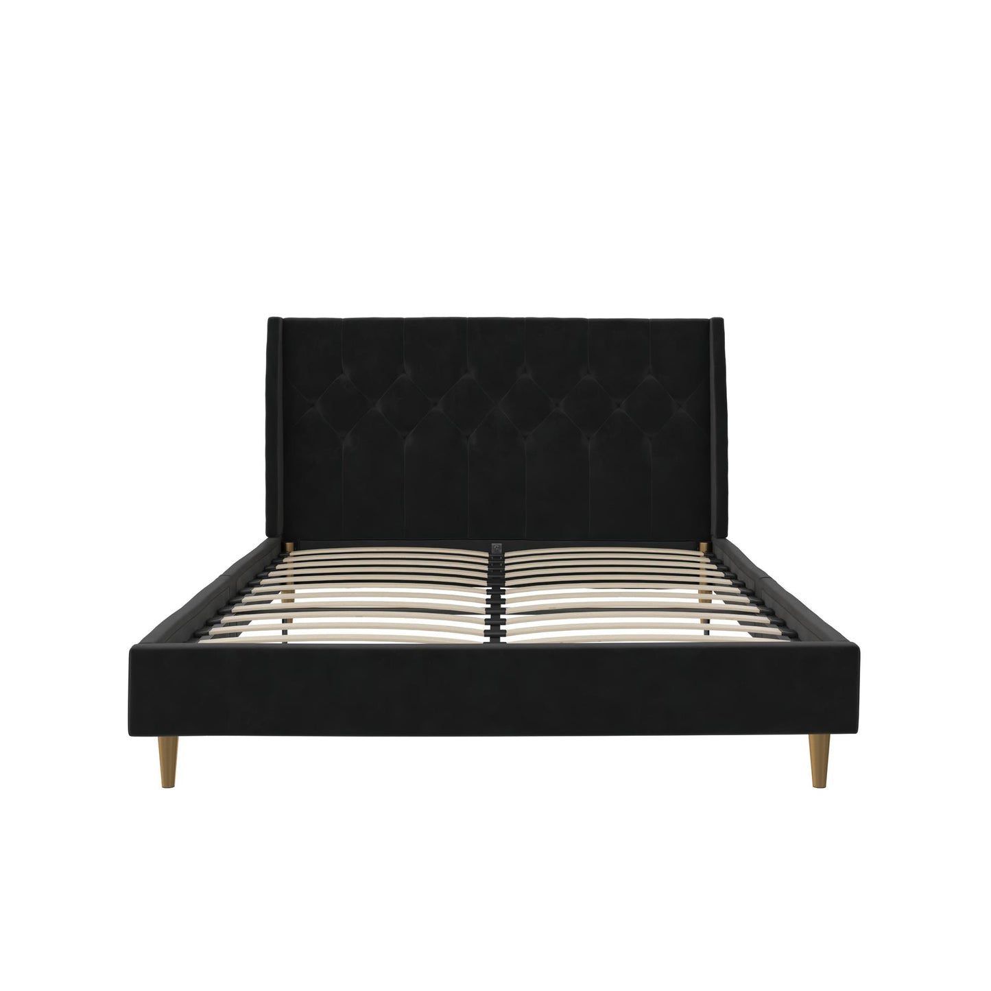 Novogratz Her Majesty Upholstered Bed, Queen, Black Velvet - Black - Queen