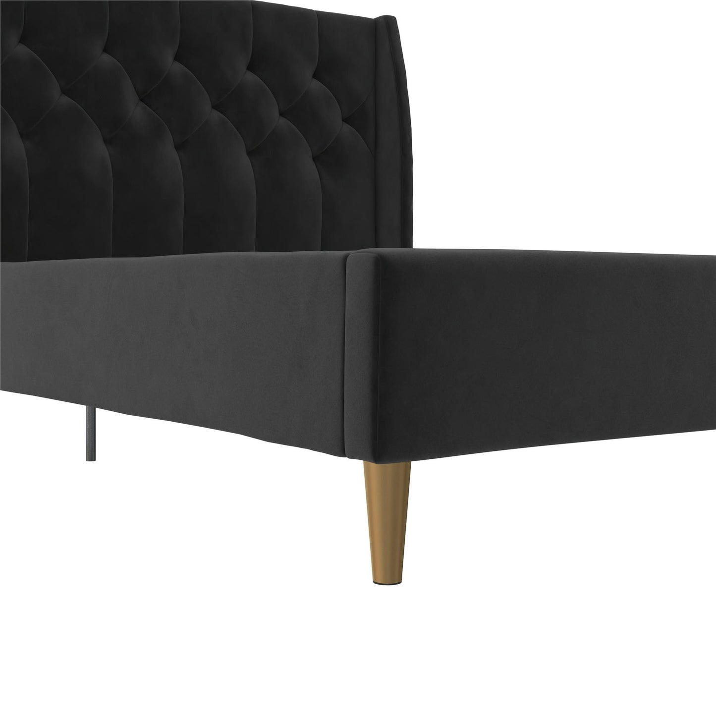 Novogratz Her Majesty Upholstered Bed, Queen, Black Velvet - Black - Queen