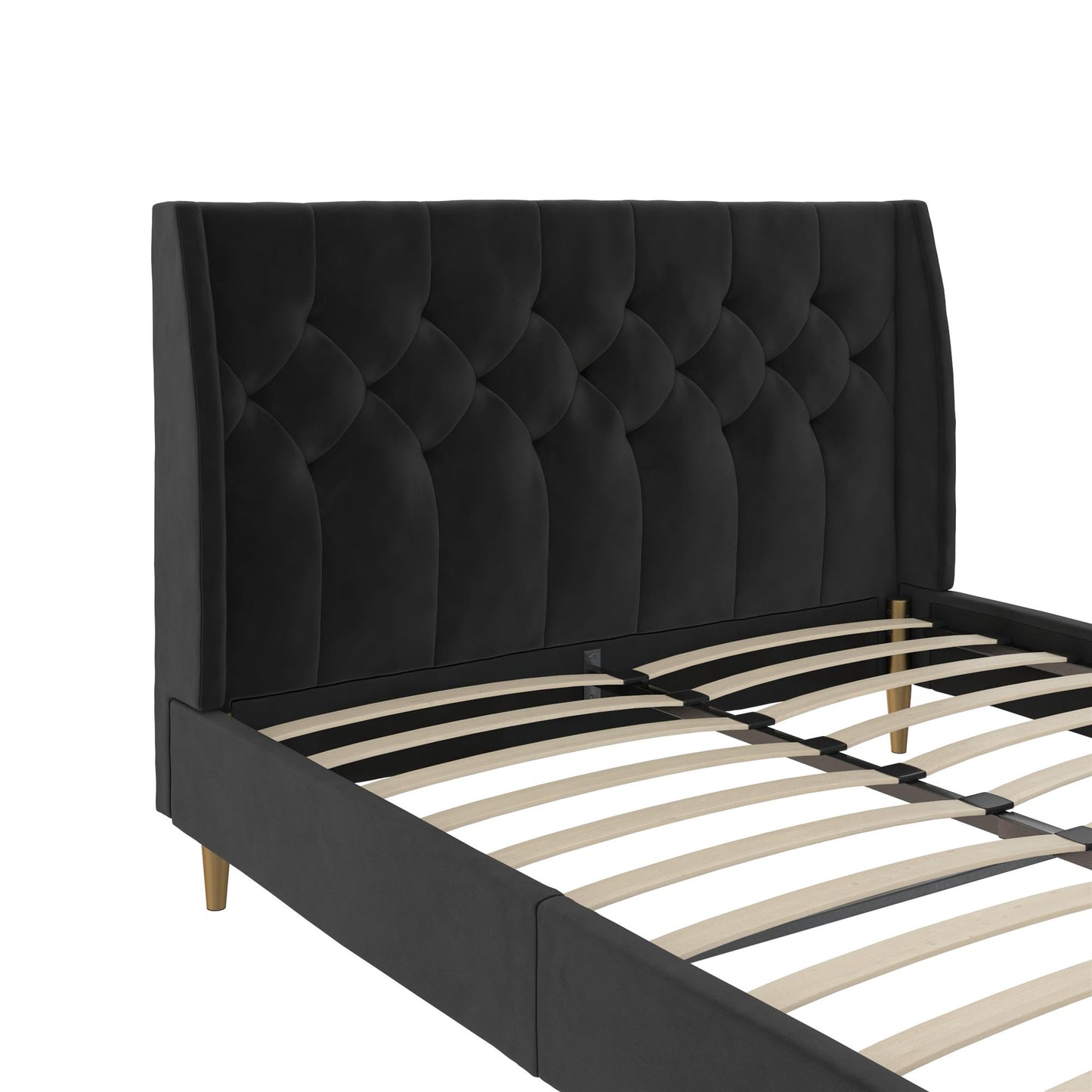 Novogratz Her Majesty Upholstered Bed, Queen, Black Velvet - Black - Queen