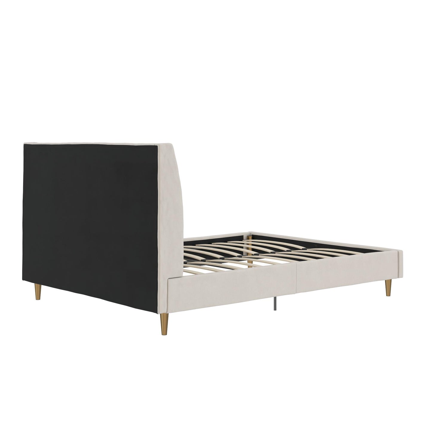 Novogratz Her Majesty Upholstered Bed, Queen, Ivory Velvet - Ivory - Queen