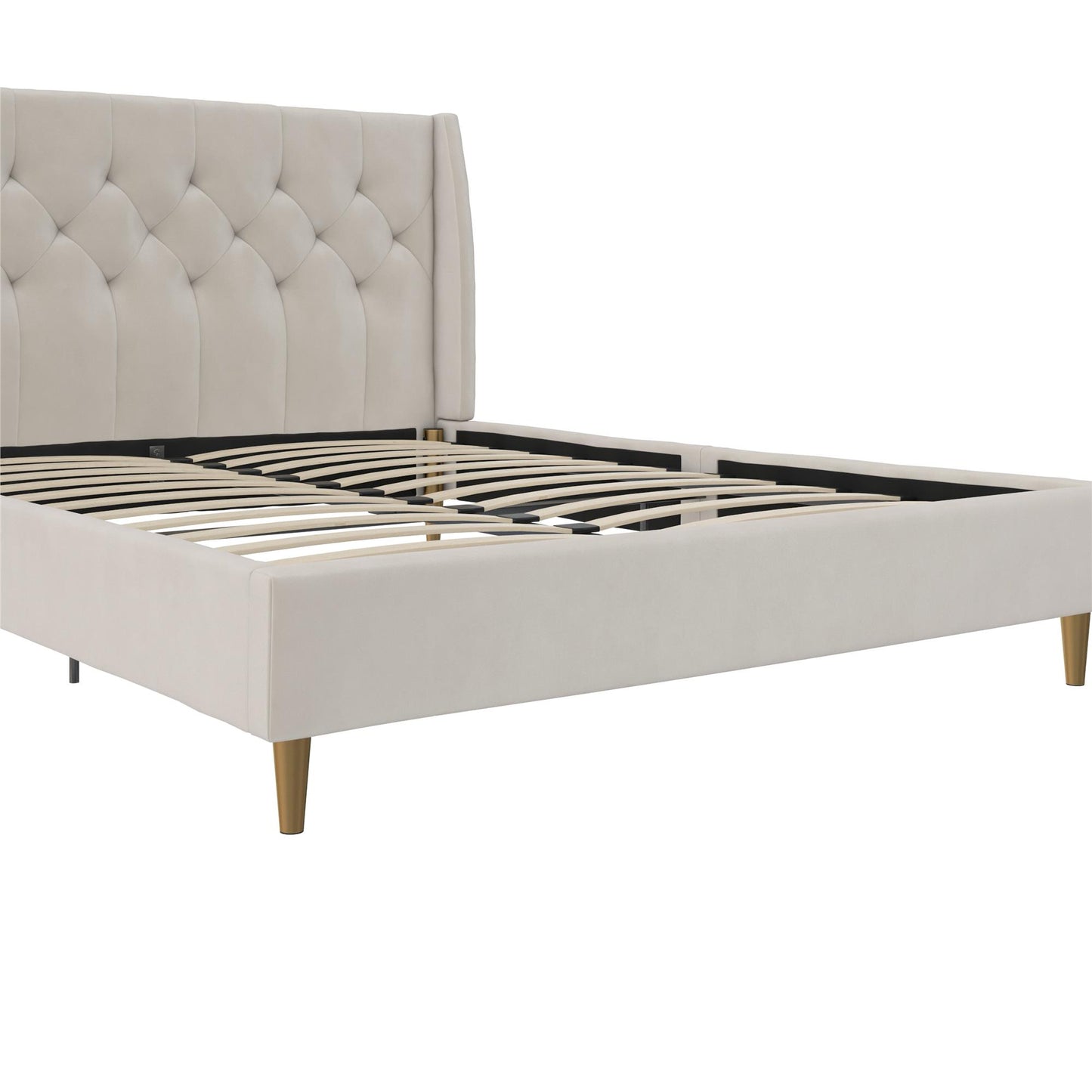Novogratz Her Majesty Upholstered Bed, Queen, Ivory Velvet - Ivory - Queen