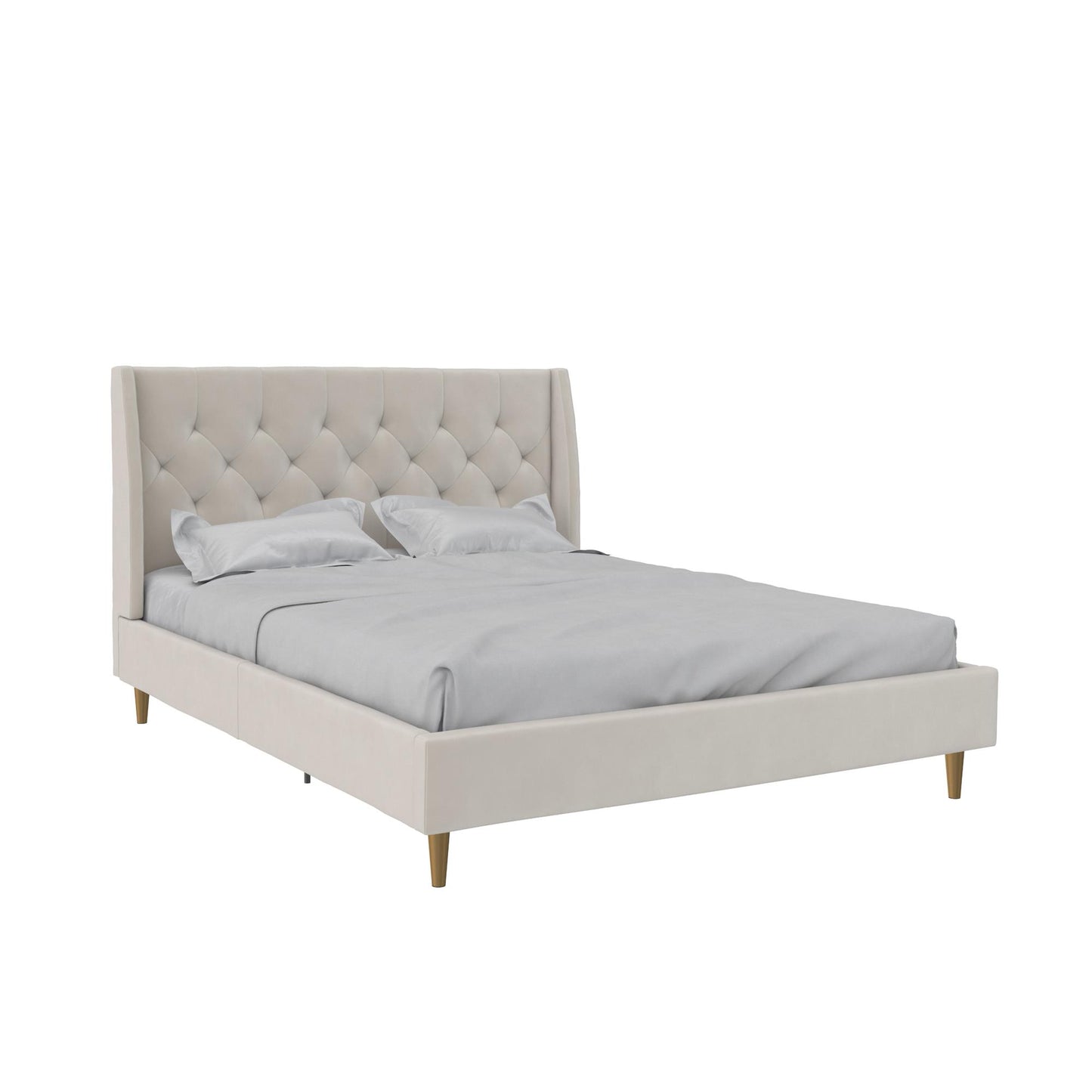 Novogratz Her Majesty Upholstered Bed, Queen, Ivory Velvet - Ivory - Queen