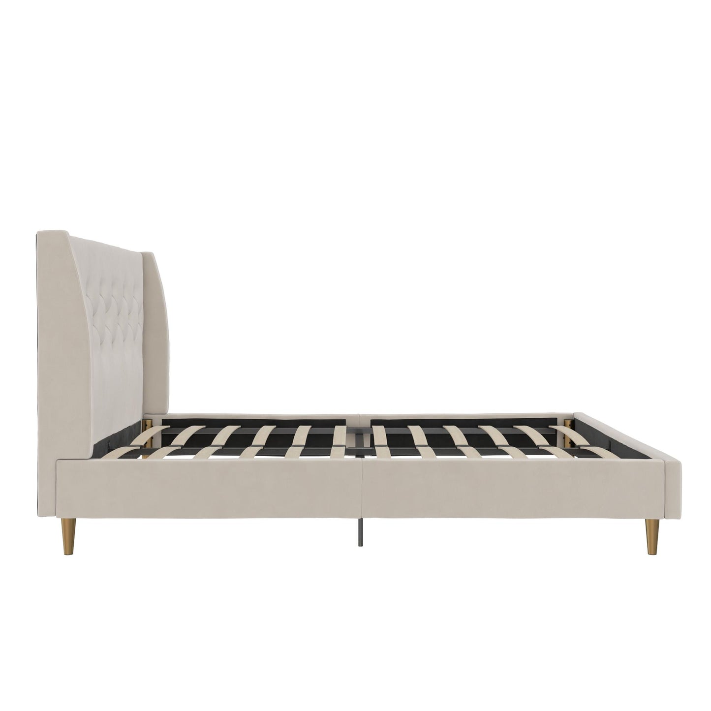 Novogratz Her Majesty Upholstered Bed, Queen, Ivory Velvet - Ivory - Queen
