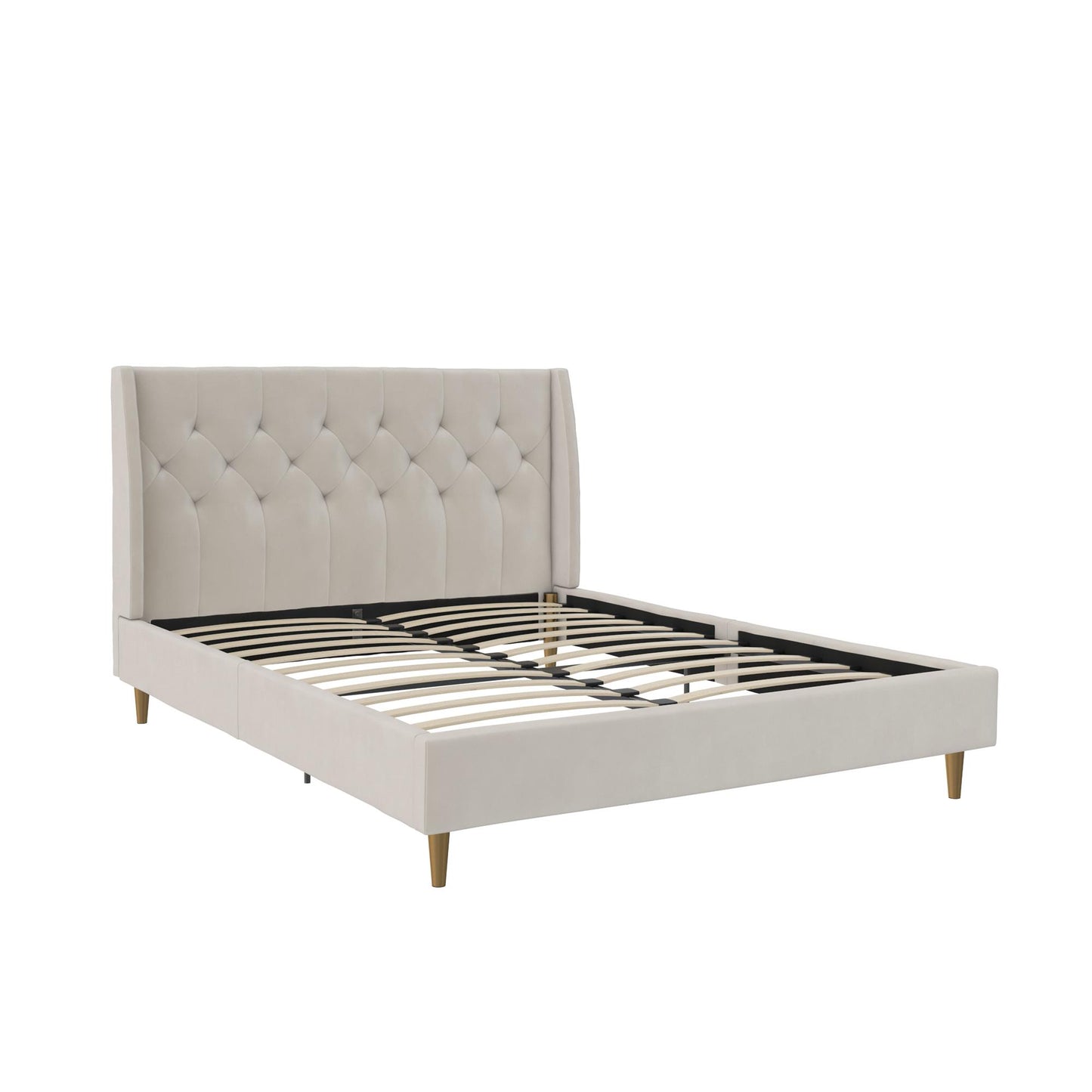 Novogratz Her Majesty Upholstered Bed, Queen, Ivory Velvet - Ivory - Queen