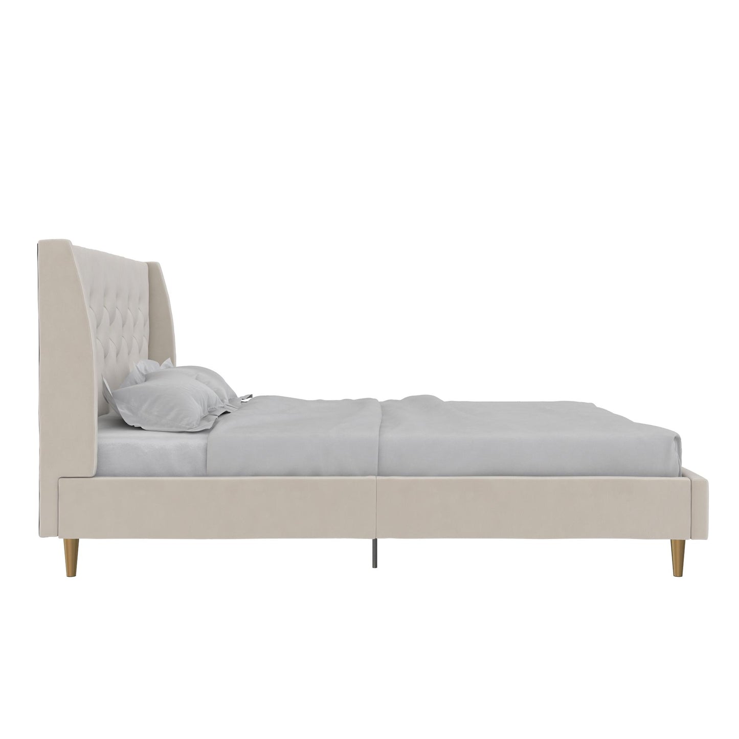 Novogratz Her Majesty Upholstered Bed, Queen, Ivory Velvet - Ivory - Queen