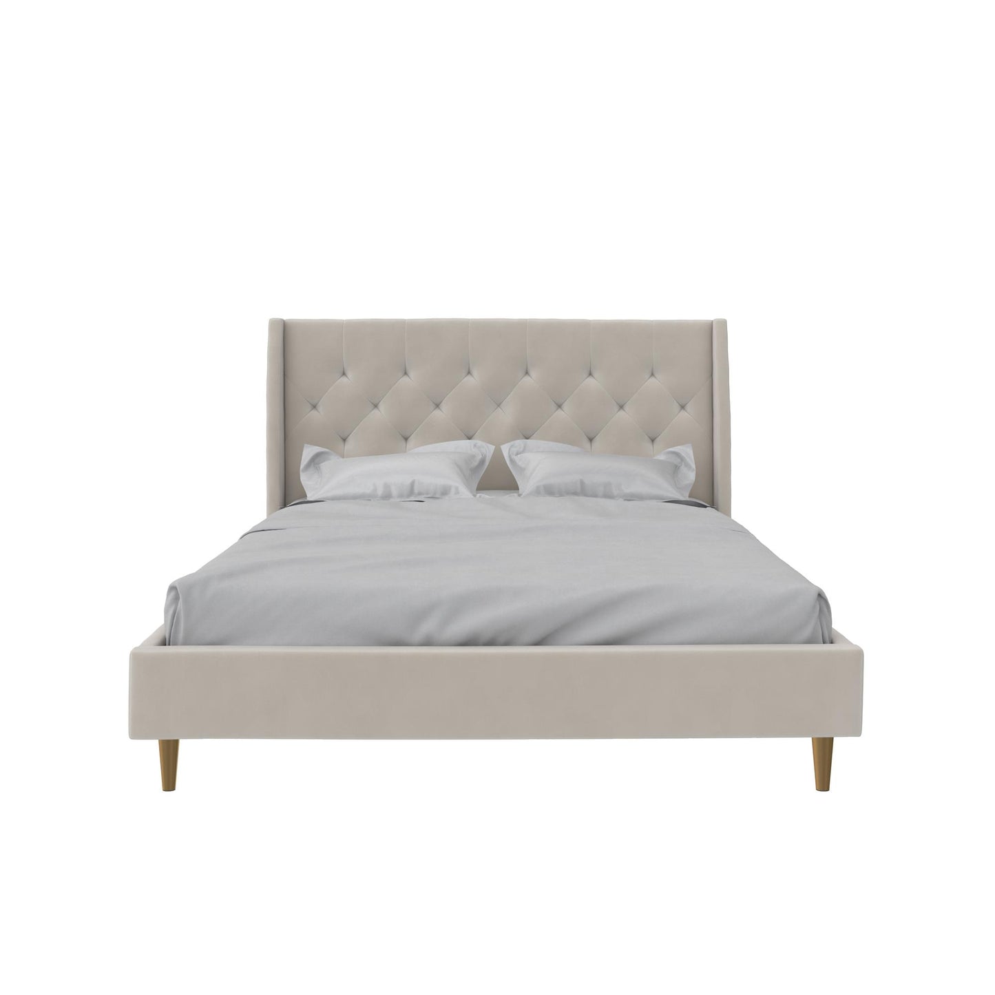 Novogratz Her Majesty Upholstered Bed, Queen, Ivory Velvet - Ivory - Queen