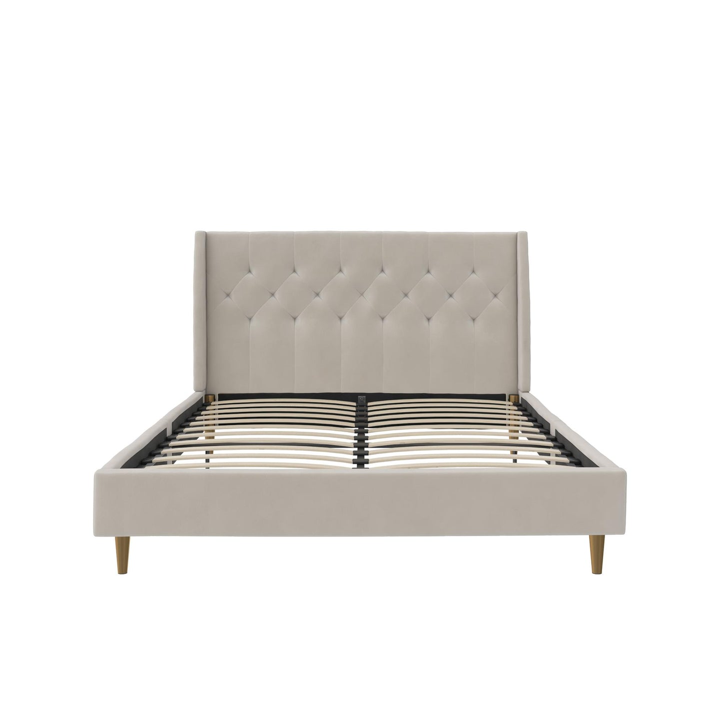 Novogratz Her Majesty Upholstered Bed, Queen, Ivory Velvet - Ivory - Queen