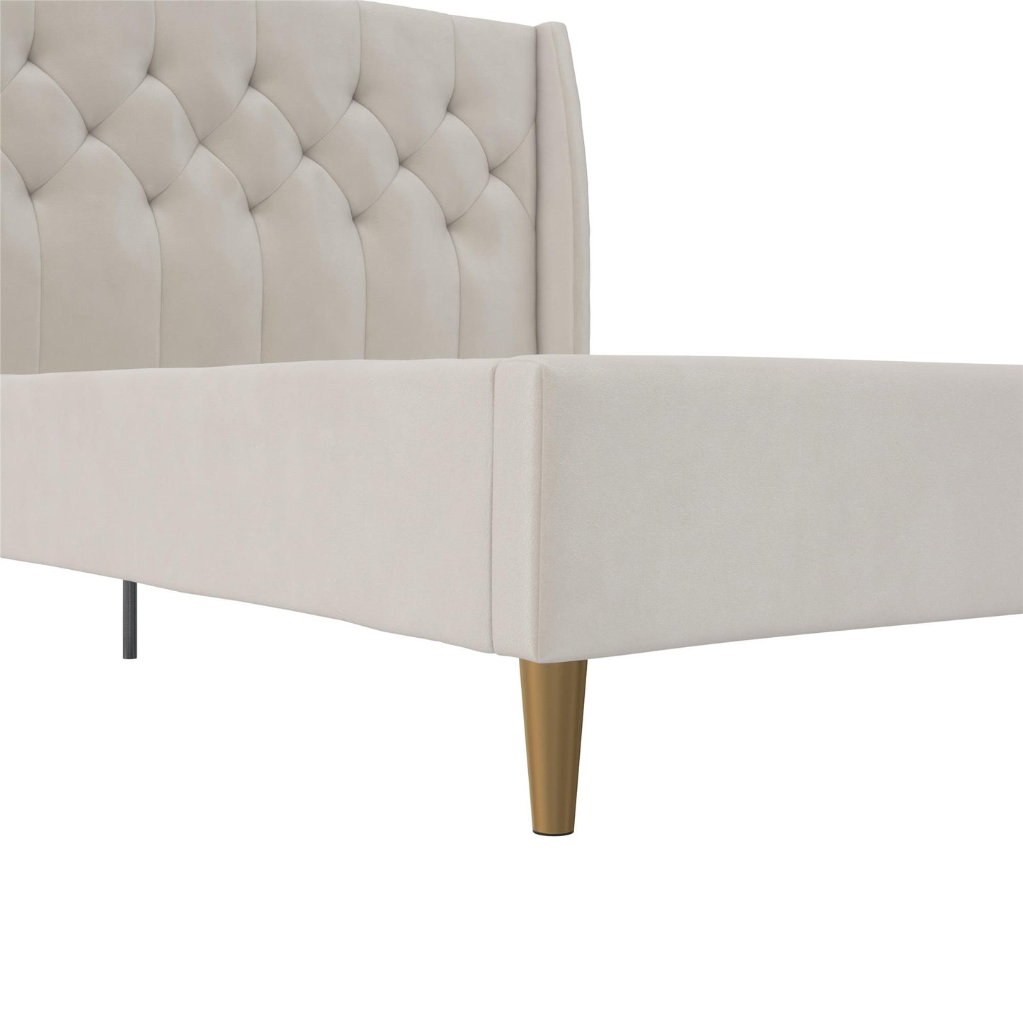 Novogratz Her Majesty Upholstered Bed, Queen, Ivory Velvet - Ivory - Queen