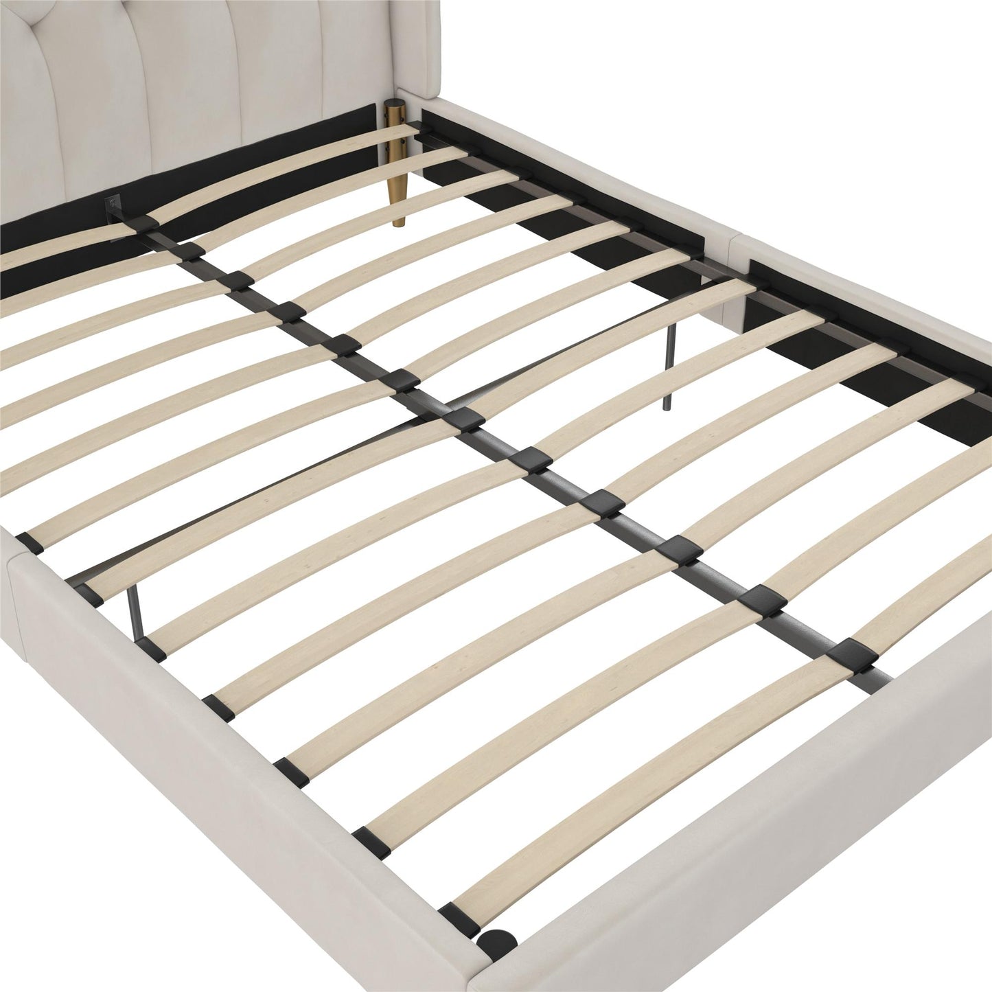 Novogratz Her Majesty Upholstered Bed, Queen, Ivory Velvet - Ivory - Queen
