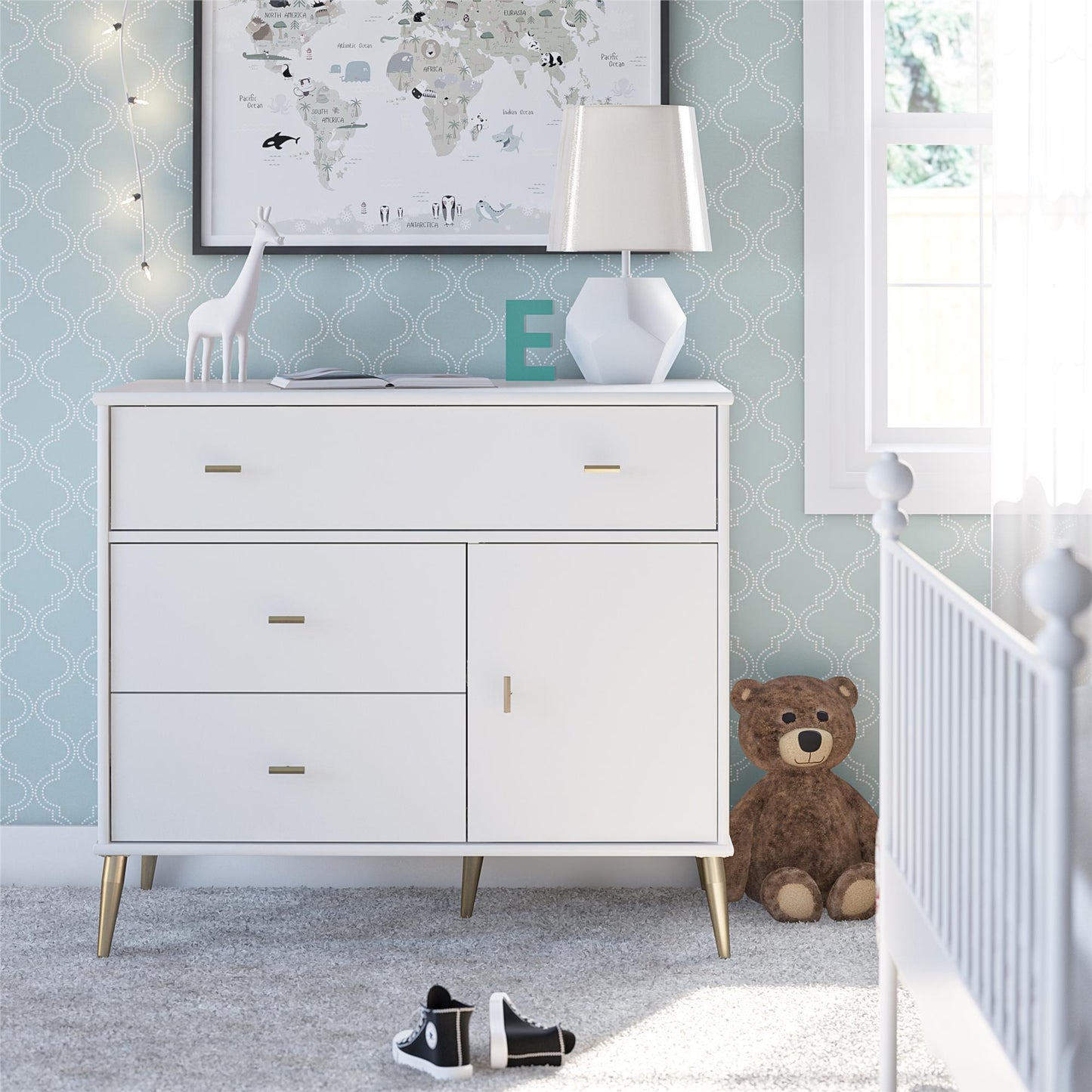 Little Seeds Valentina Asymmetrical 3 Drawer / 1 Door Convertible Dresser - White