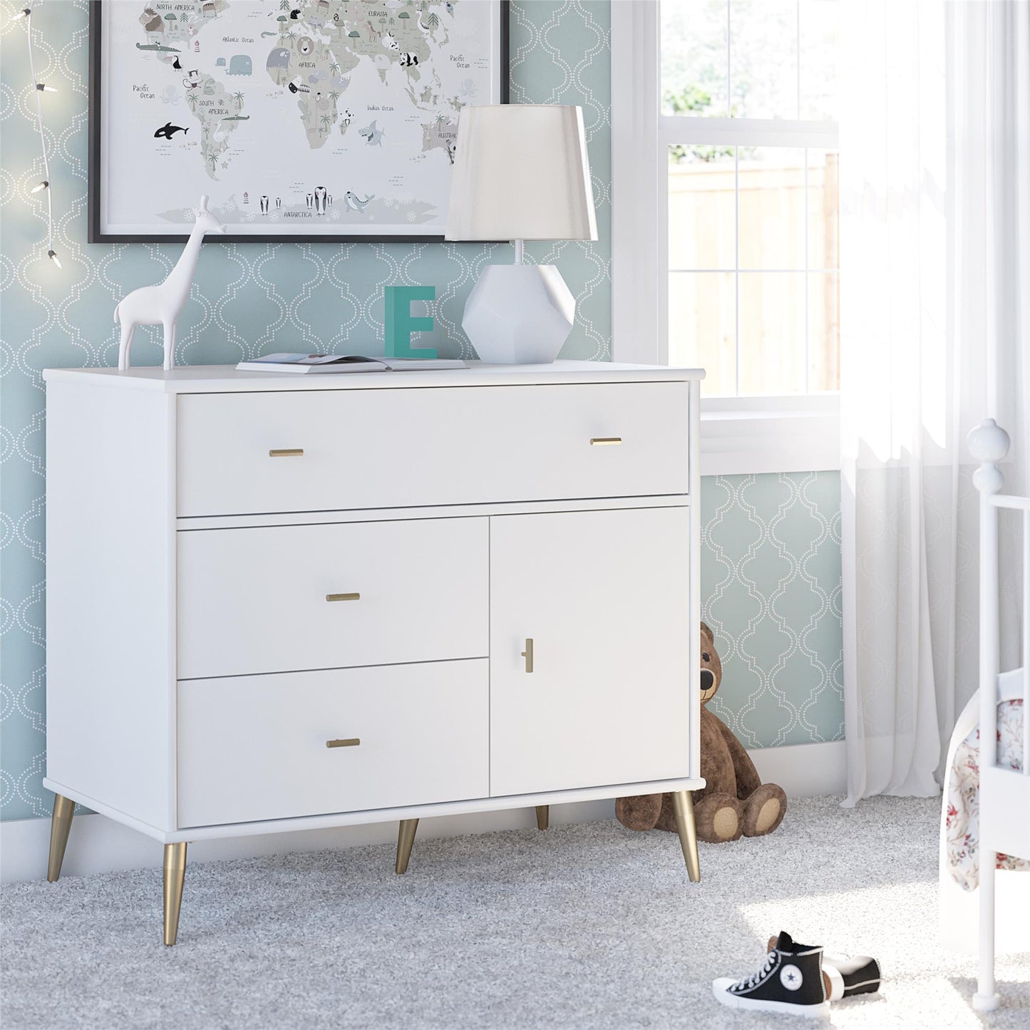 Little Seeds Valentina Asymmetrical 3 Drawer / 1 Door Convertible Dresser - White