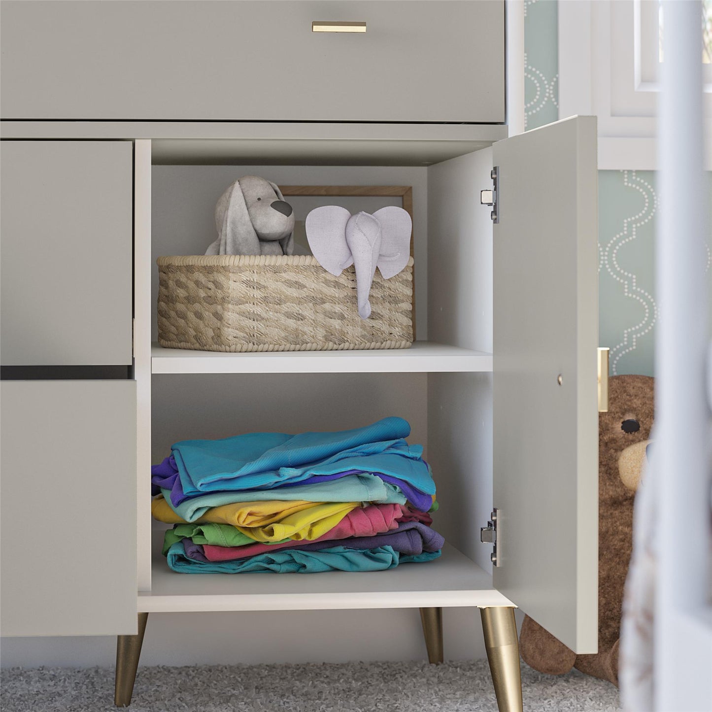 Little Seeds Valentina Asymmetrical 3 Drawer / 1 Door Convertible Dresser - White / Grey