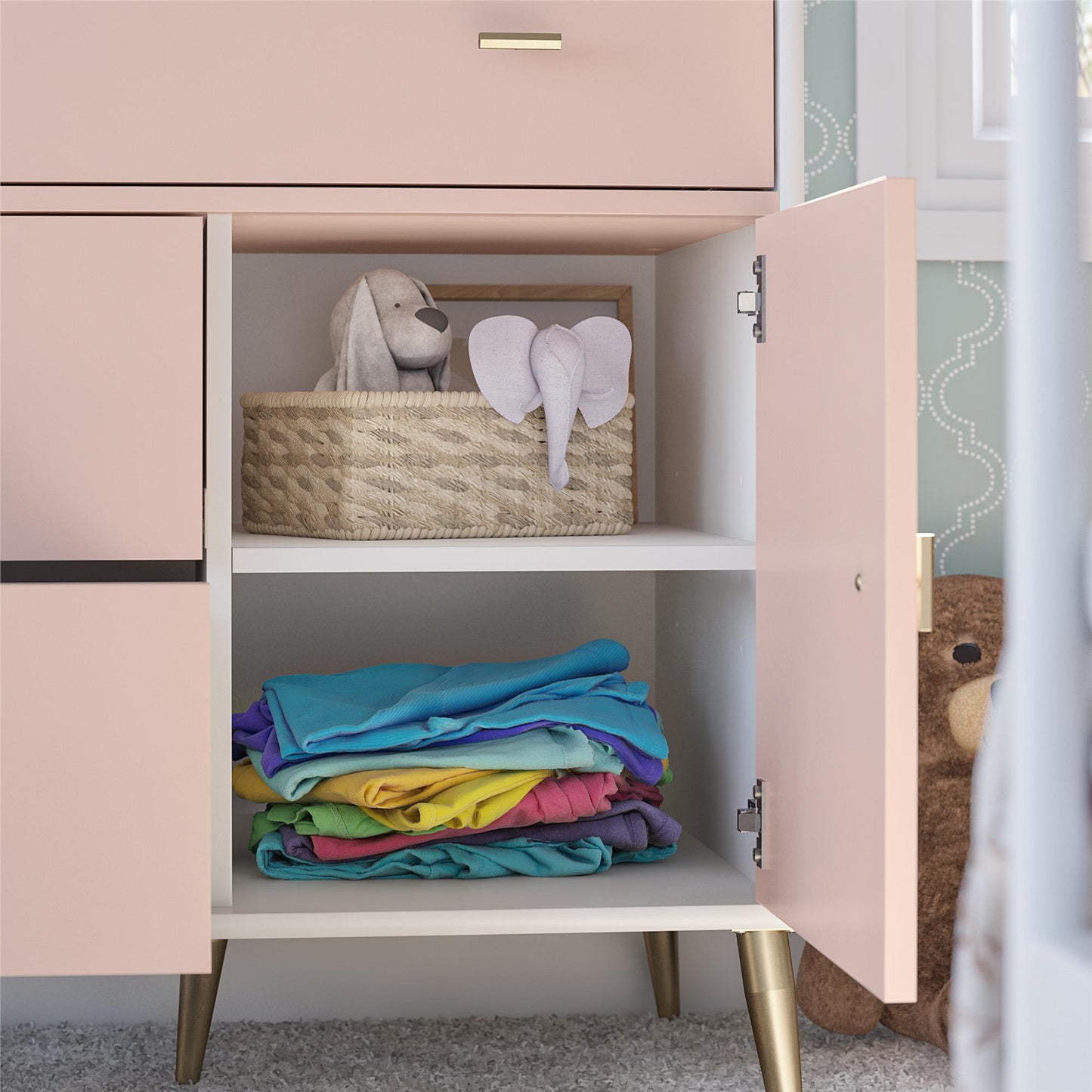 Little Seeds Valentina Asymmetrical 3 Drawer / 1 Door Convertible Dresser - Pale Pink