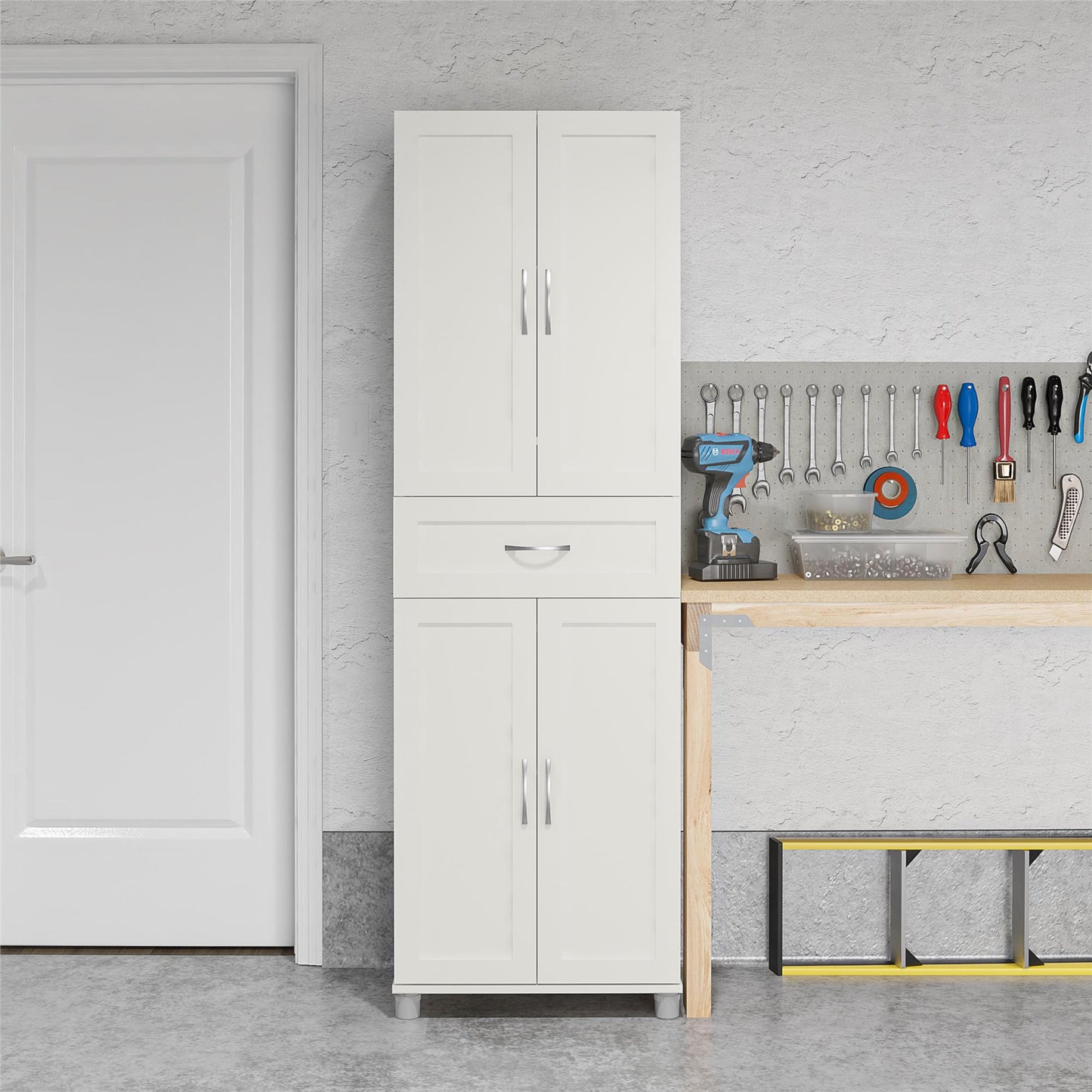 Lory Framed Storage Cabinet with Drawer - White