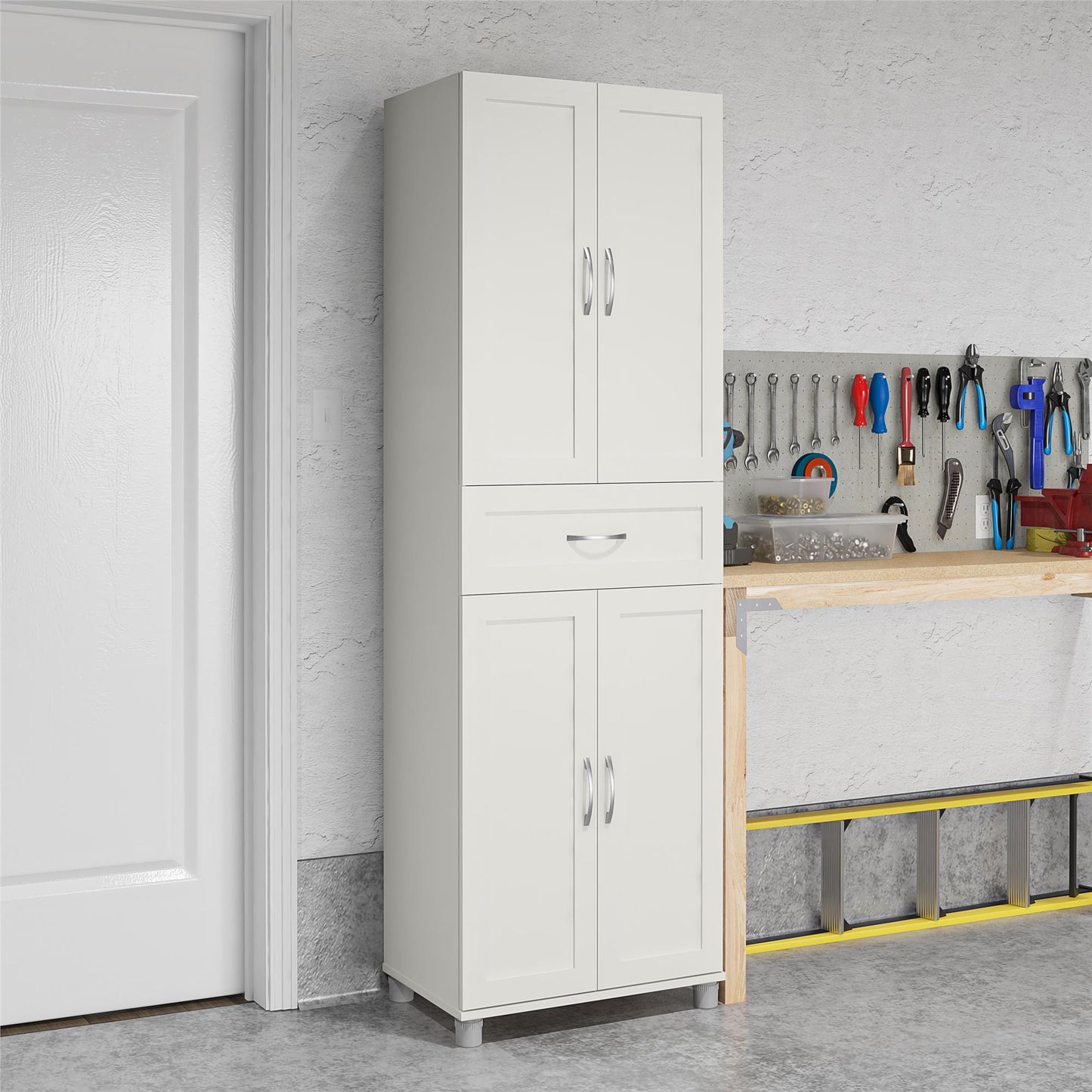 Lory Framed Storage Cabinet with Drawer - White