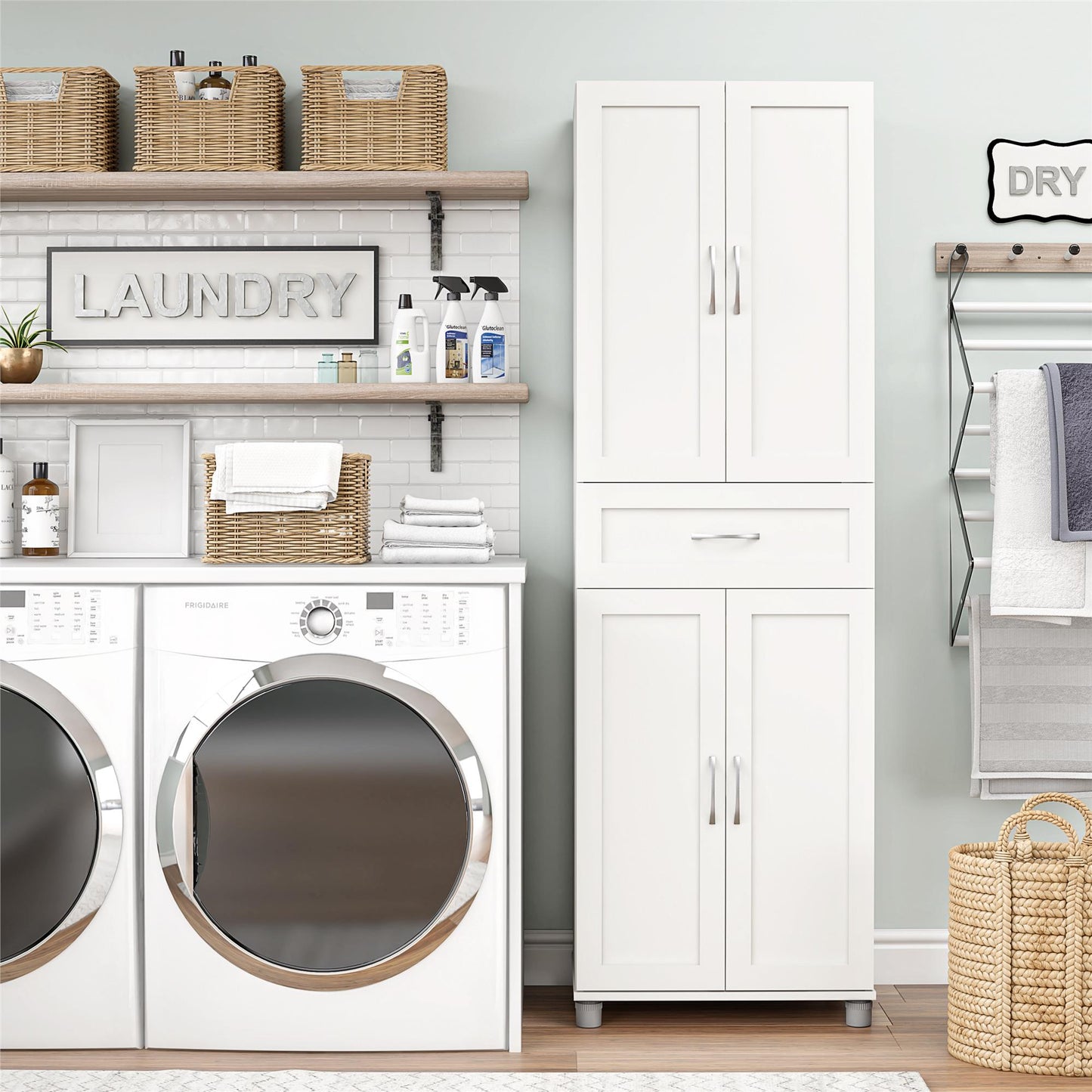 Lory Framed Storage Cabinet with Drawer - White