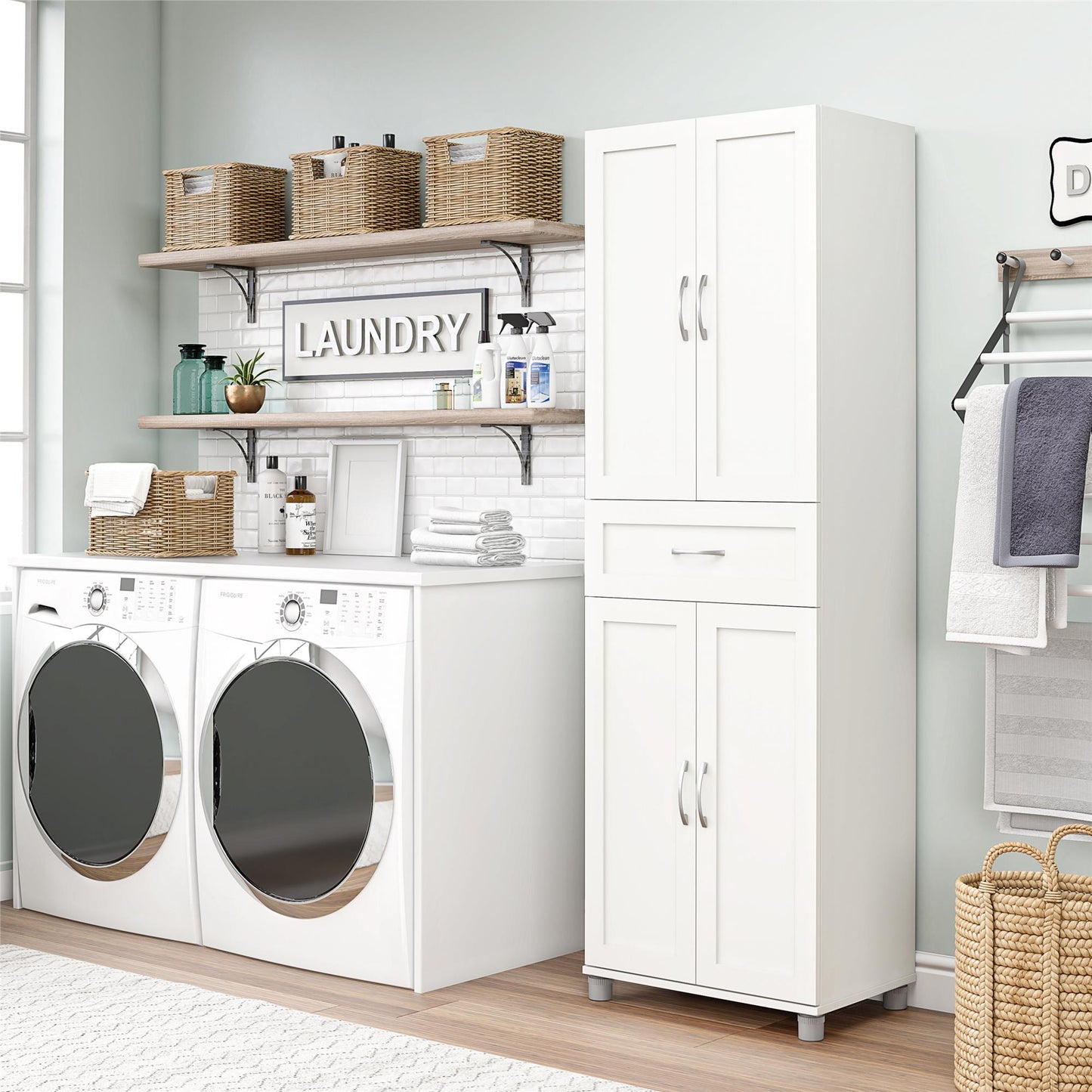 Lory Framed Storage Cabinet with Drawer - White