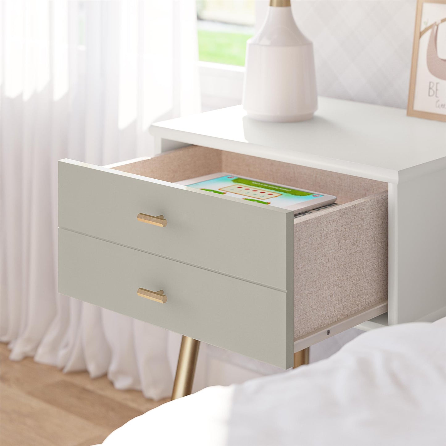 Little Seeds Valentina 1 Drawer Nightstand - White / Grey