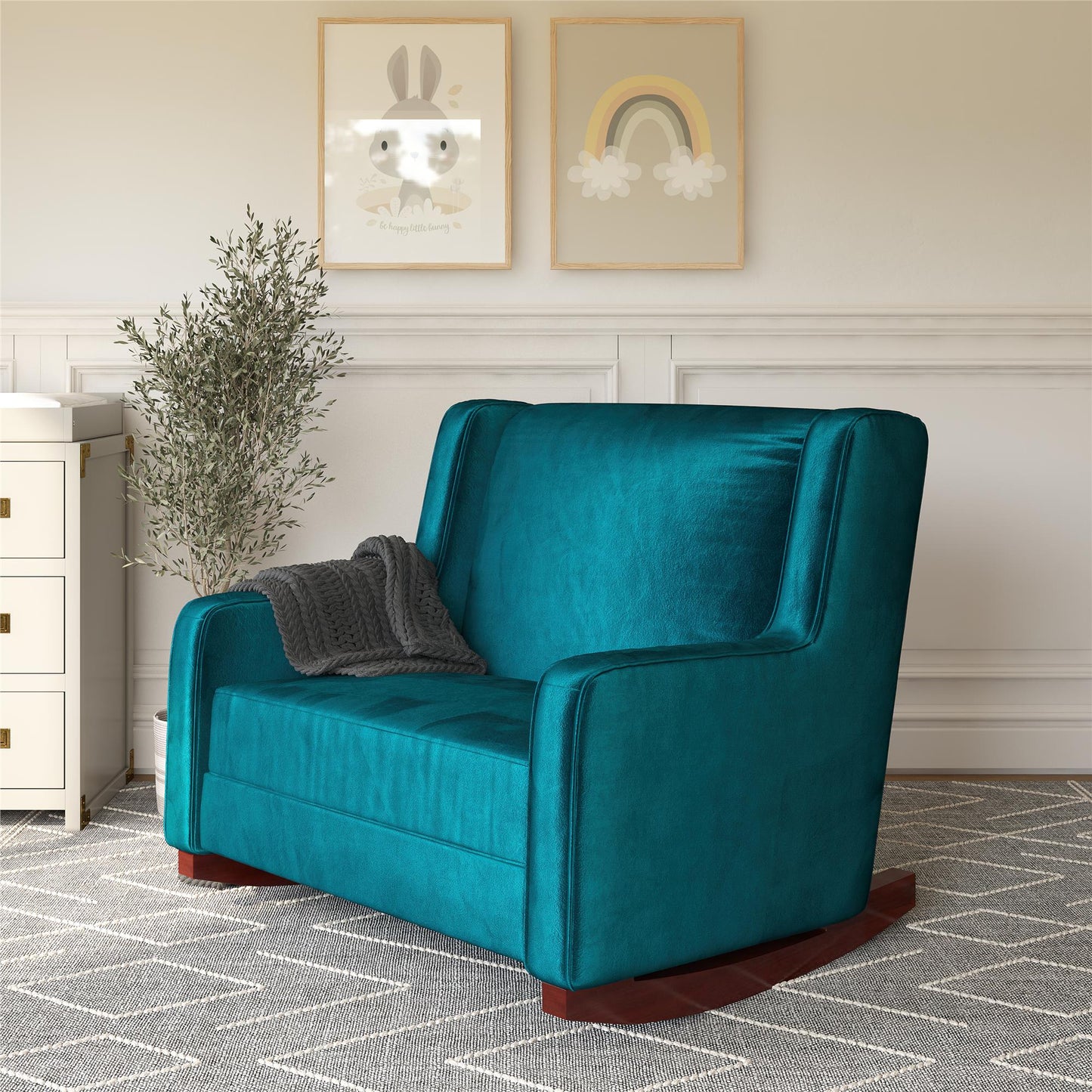 Baby Relax Hadley Upholstered Double Rocker Chair, Green Velvet - Green