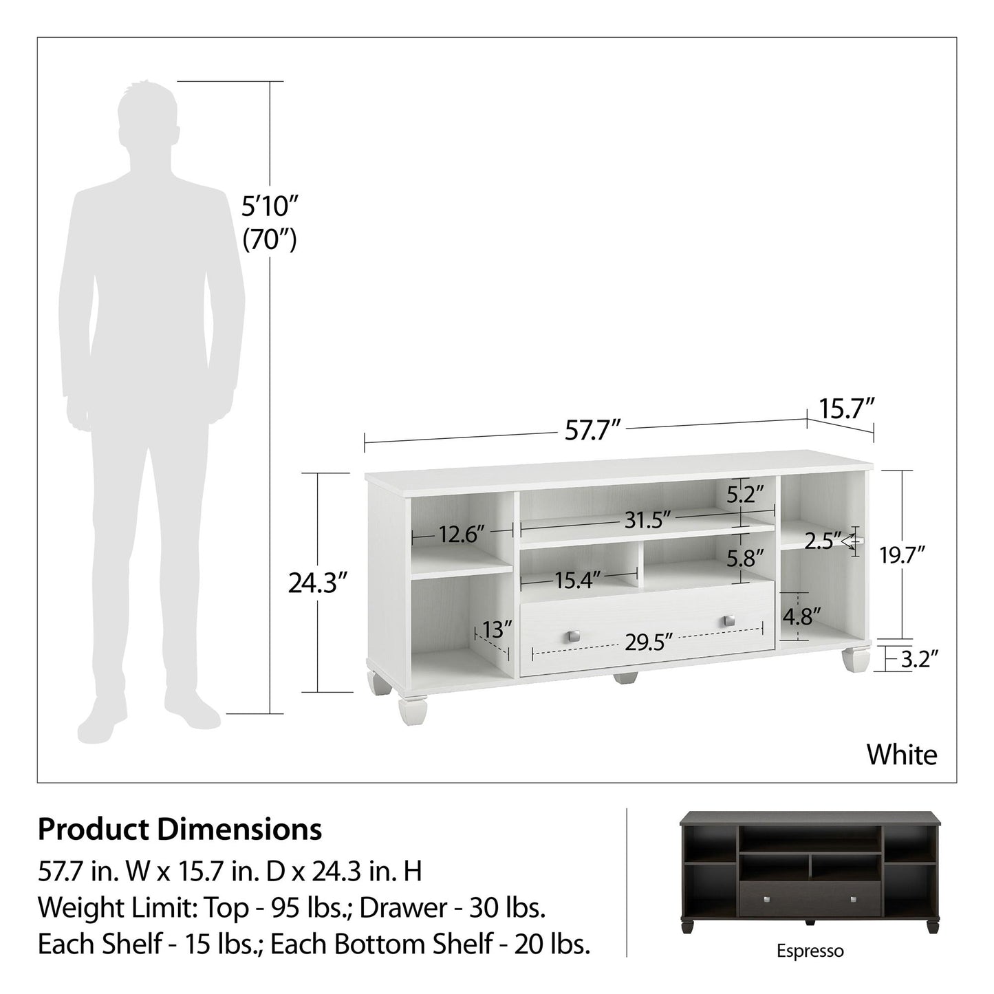 Brett TV Stand for TVs up to 64in - White