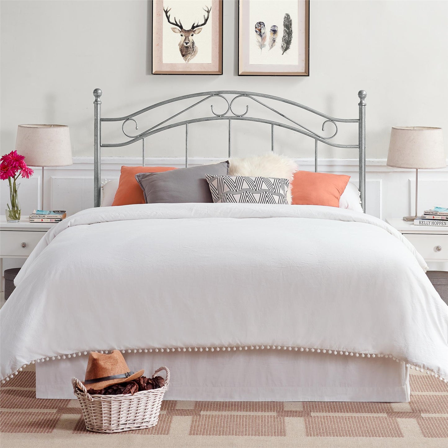 Mainstays Metal Headboard, Full and Queen Size Frame, Pewter - Pewter