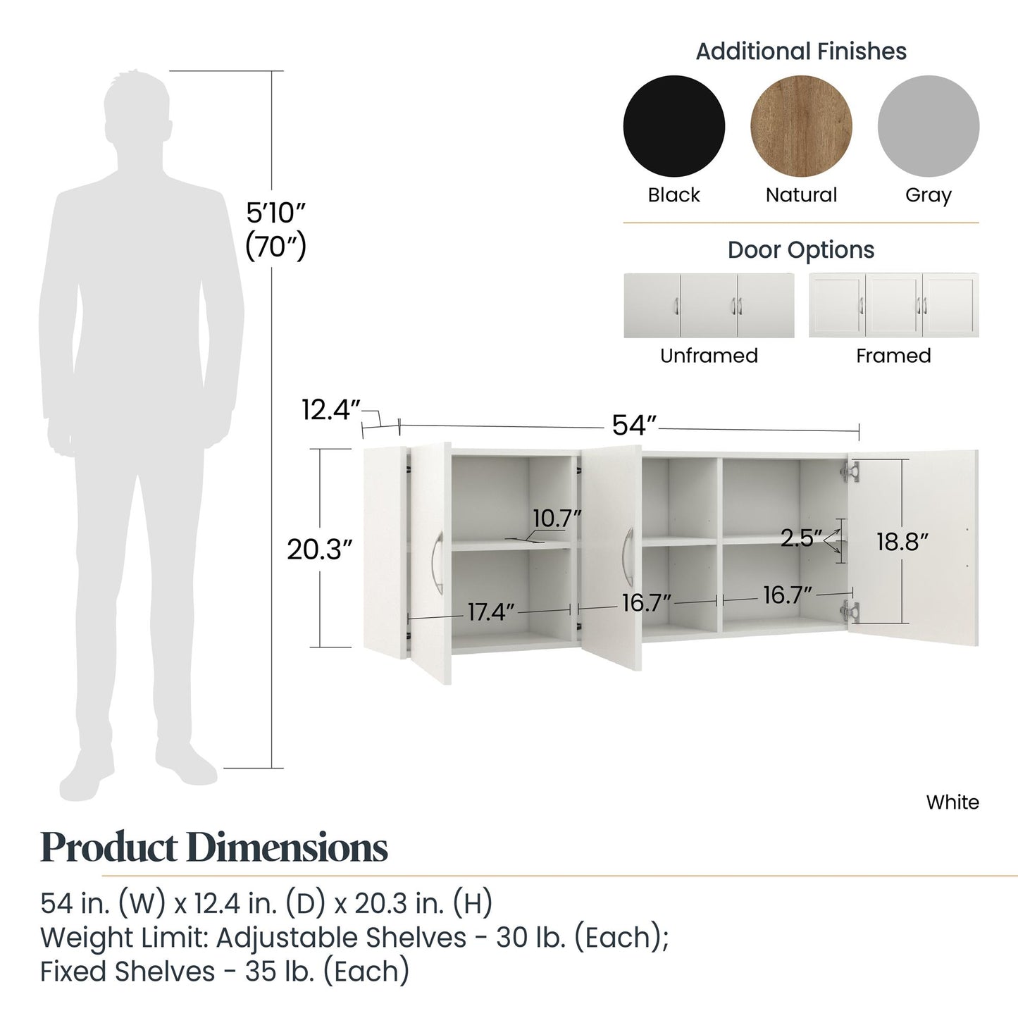 Basin Framed 54" Wall Cabinet - Dove Gray