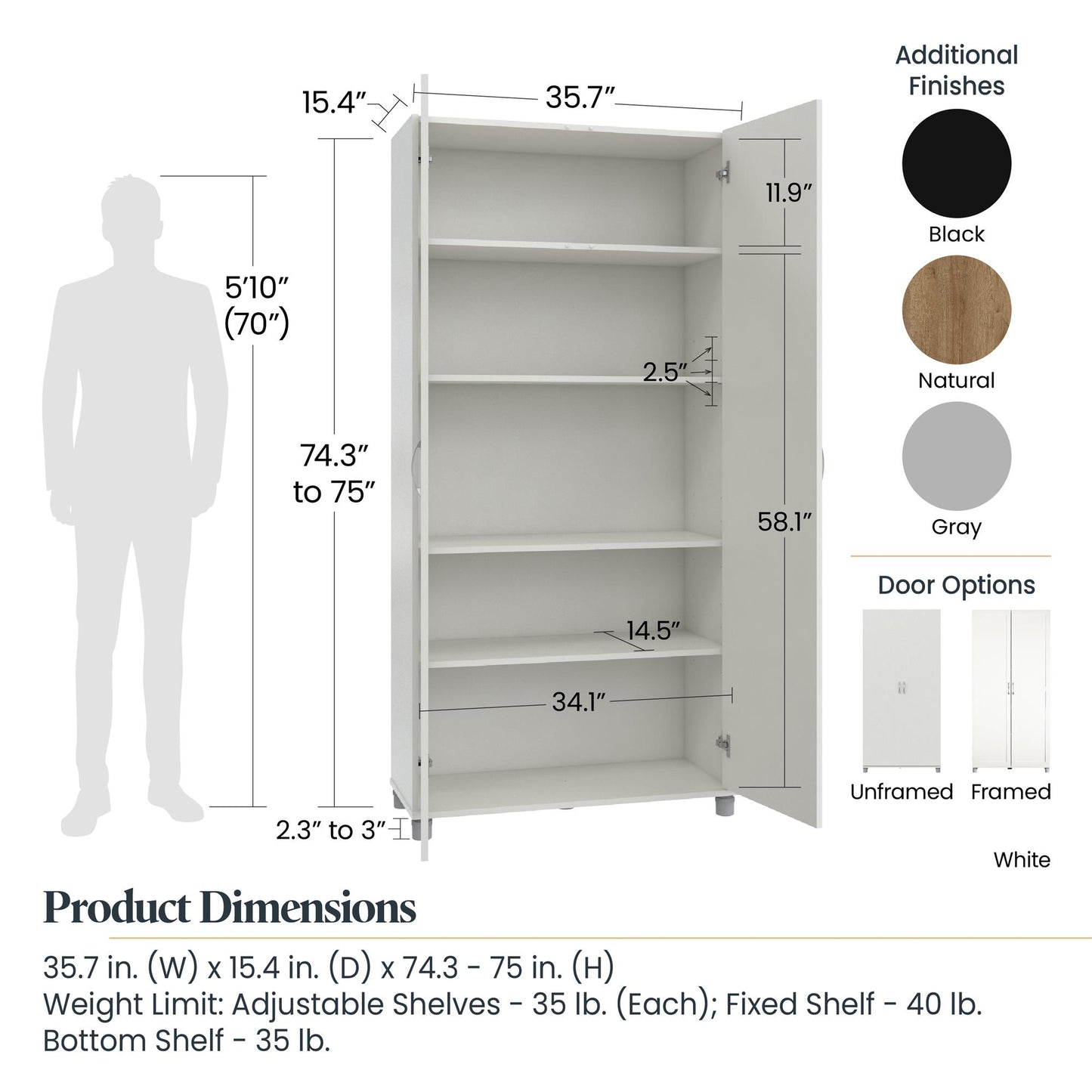 Basin 36" Utility Storage Cabinet with Adjustable Shelving - Natural