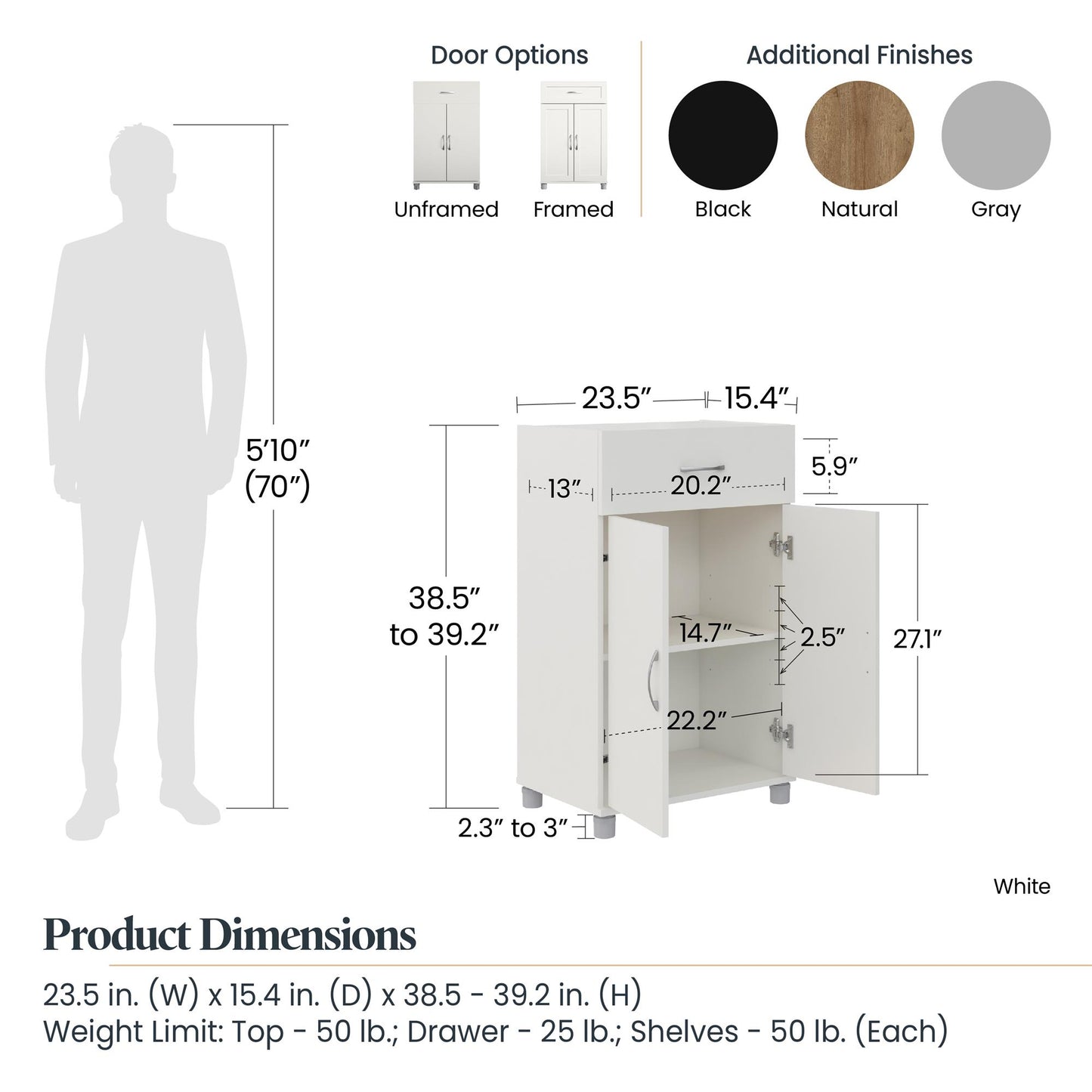 Lory Framed 2 Door/1 Drawer Base Cabinet - Dove Gray