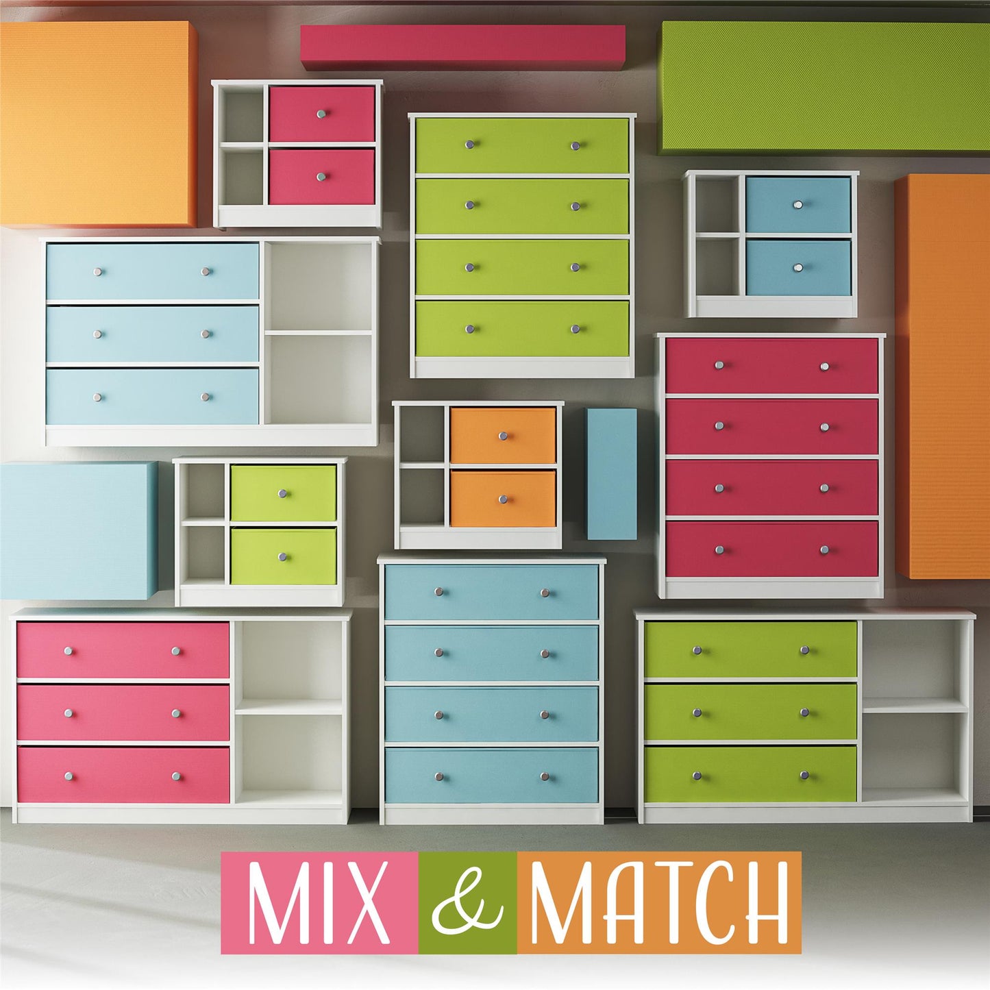 Mya Park Dresser with Fabric Bins - Light Blue