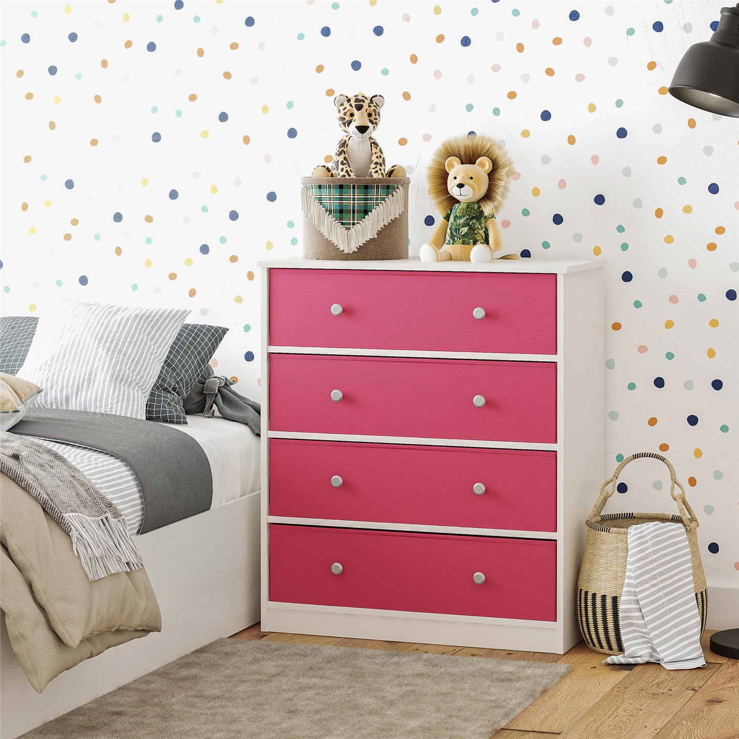Mya Park Dresser with Fabric Bins - Pink