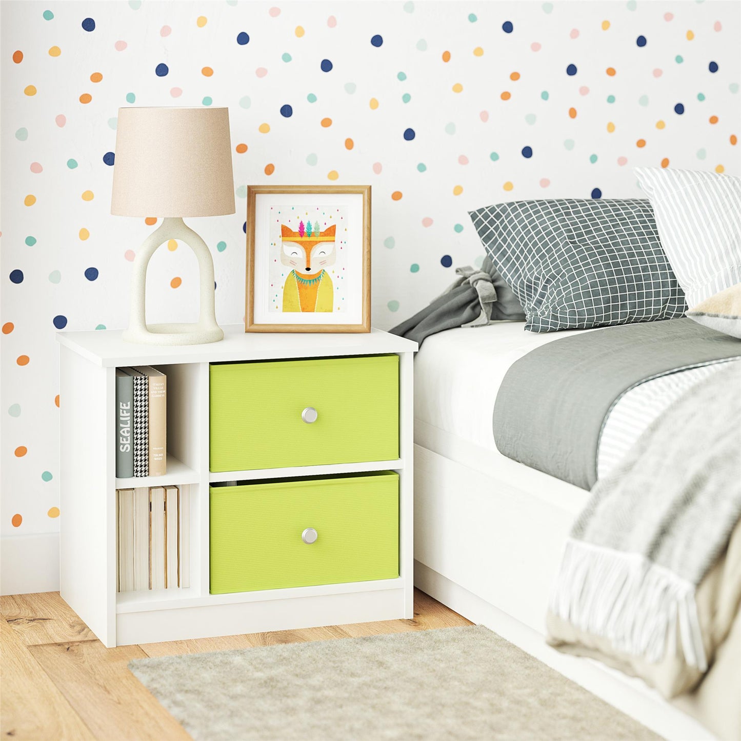 Mya Park Nightstand with Fabric Bins - Apple Green