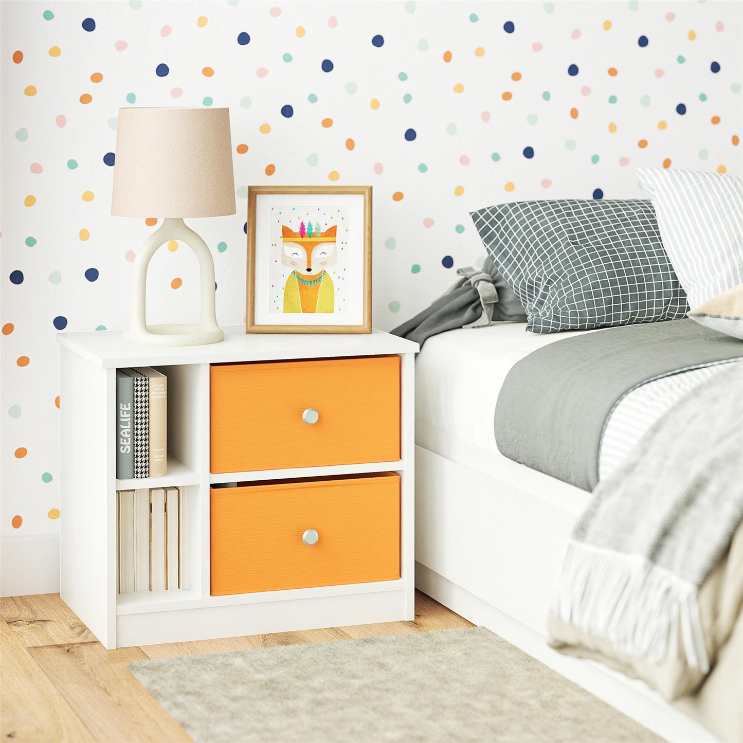 Mya Park Nightstand with Fabric Bins - Sunbaked Orange