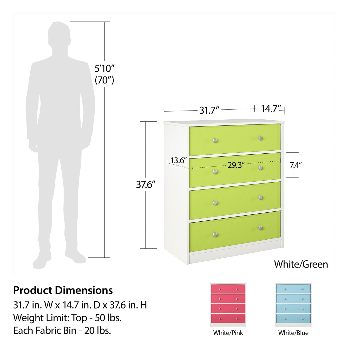 Mya Park Dresser with Fabric Bins - Apple Green
