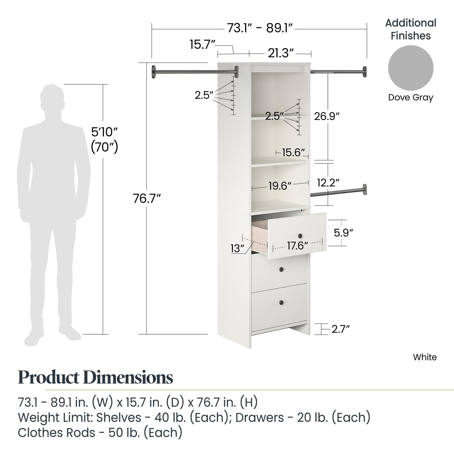 Beckett Closet Storage Organizer - Dove Gray