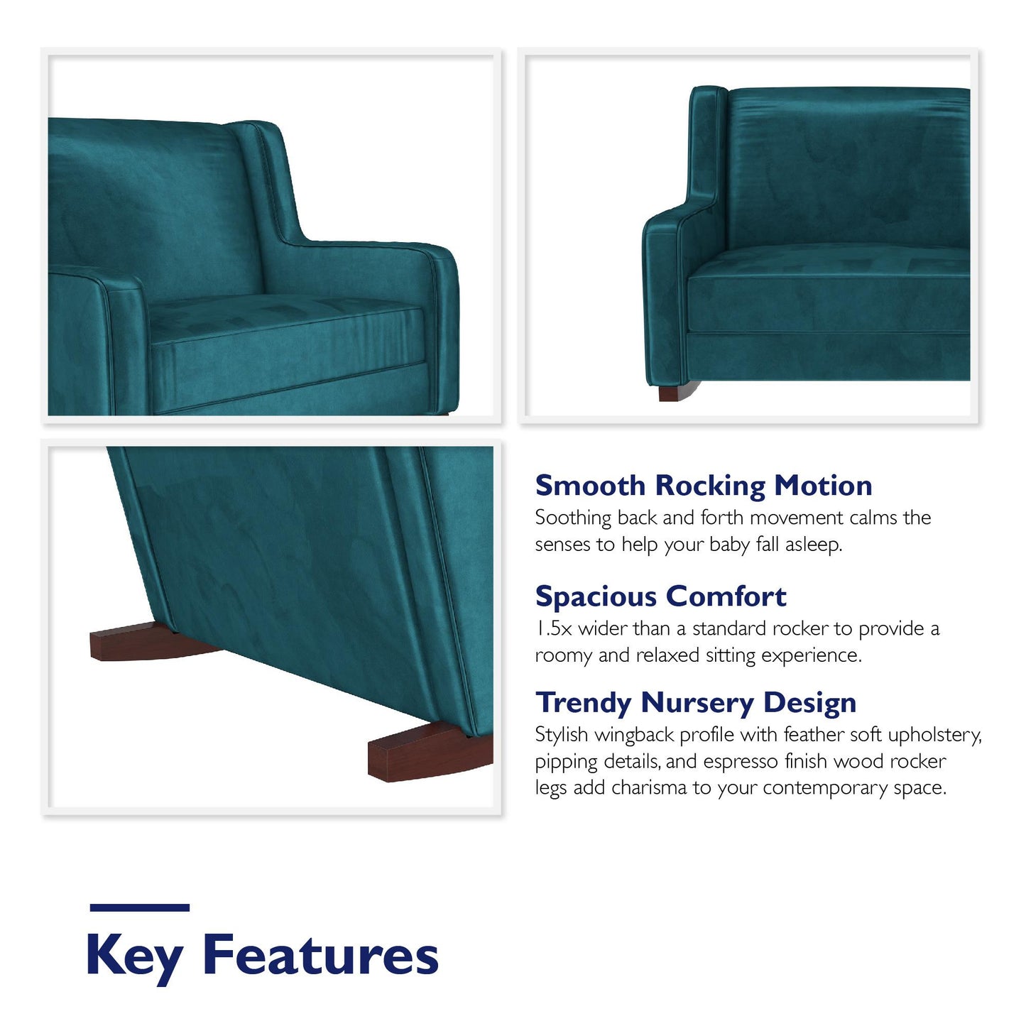 Baby Relax Hadley Upholstered Double Rocker Chair, Green Velvet - Green