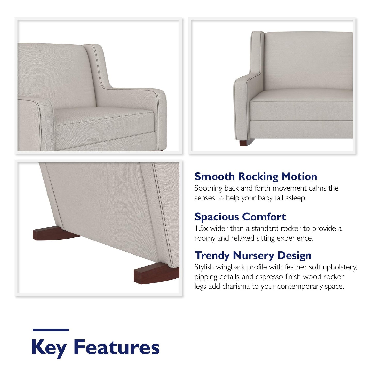 Hadley Double Rocker Chair Extra Wide for Complete Comfort - Beige