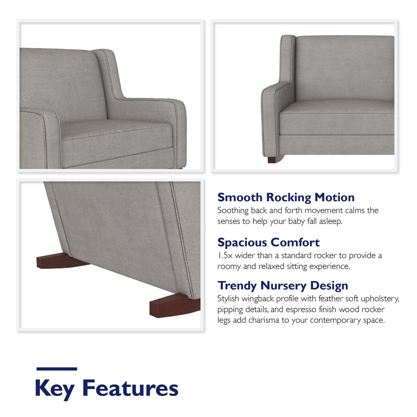 Hadley Double Rocker Chair Extra Wide for Complete Comfort - Taupe