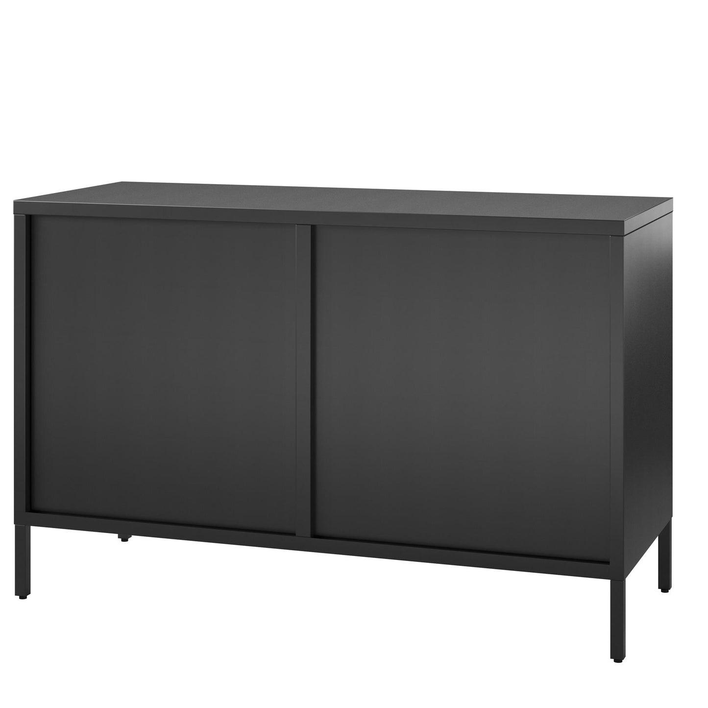 Ashbury Heights 2 Door Storage Cabinet-Fluted Glass Metal Locker, Black - Black
